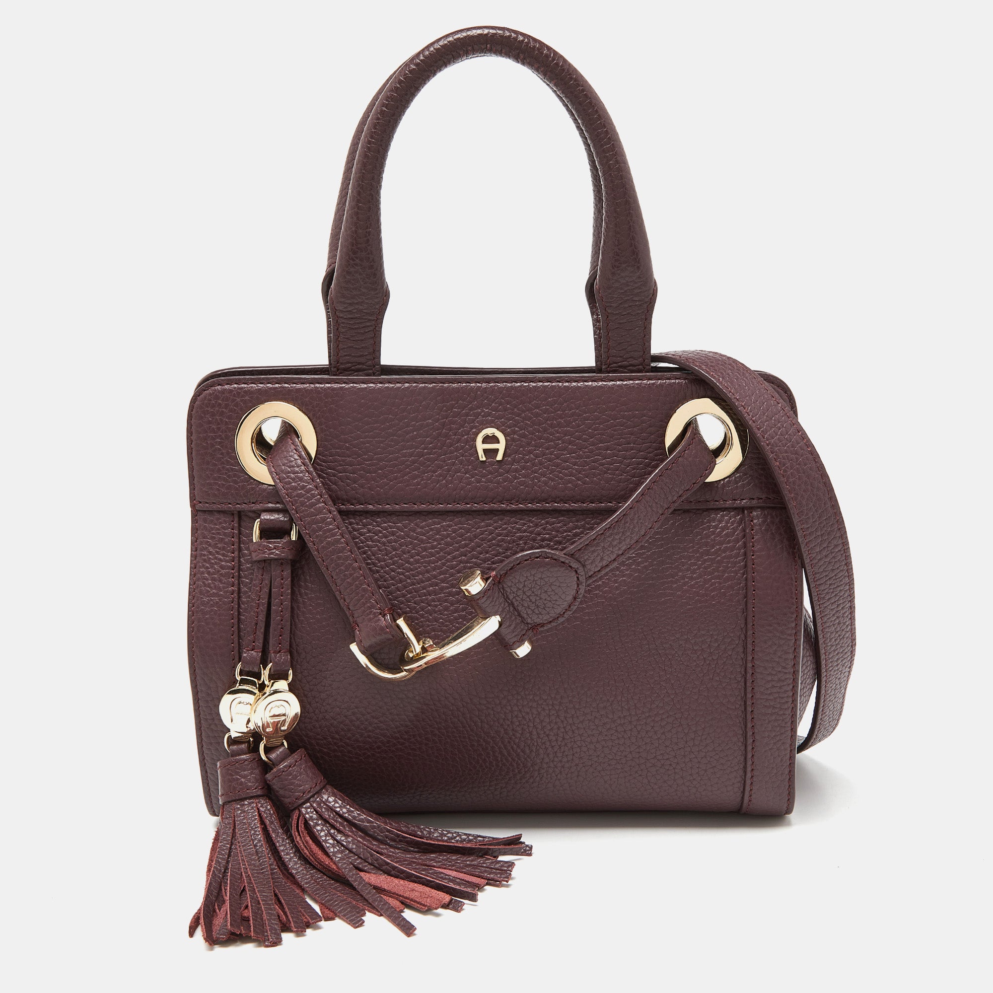 Aigner Plum Leather Cavallina Tote In White