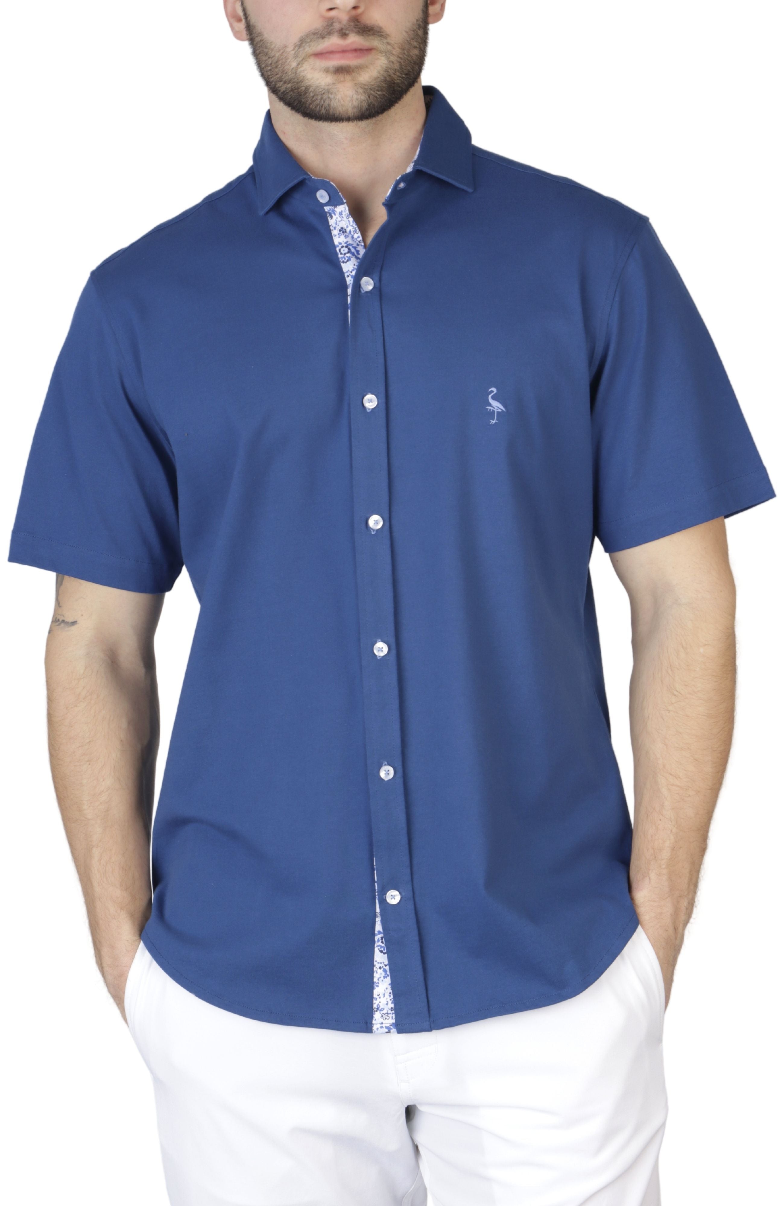 Shop Tailorbyrd Solid Short Sleeve Getaway Shirt In Blue