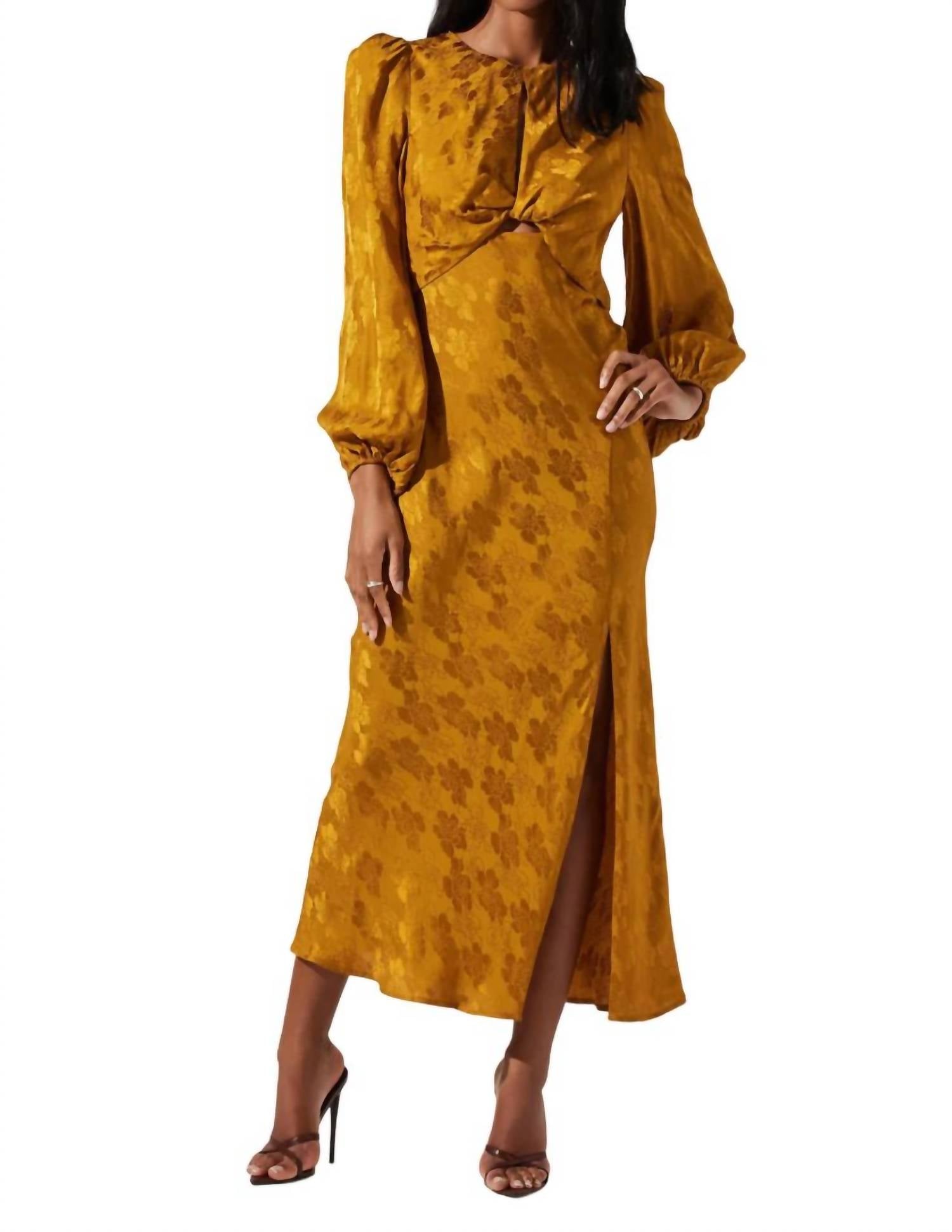 Shop Astr Suzy Floral Cutout Dress In Mustard In Brown