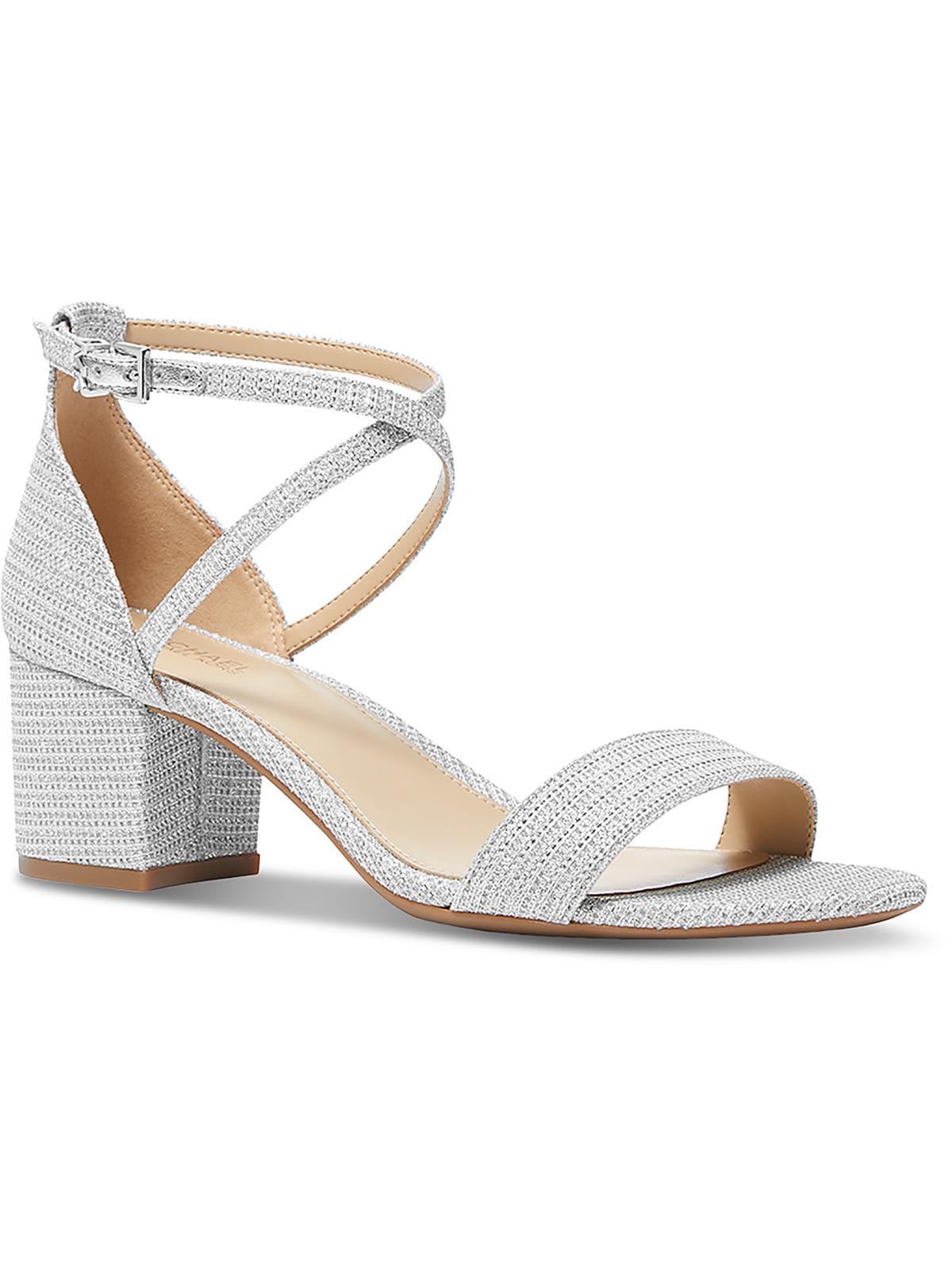 Shop Michael Michael Kors Serena Flex Sandal Womens Round Toe Strappy Block Heel In Silver