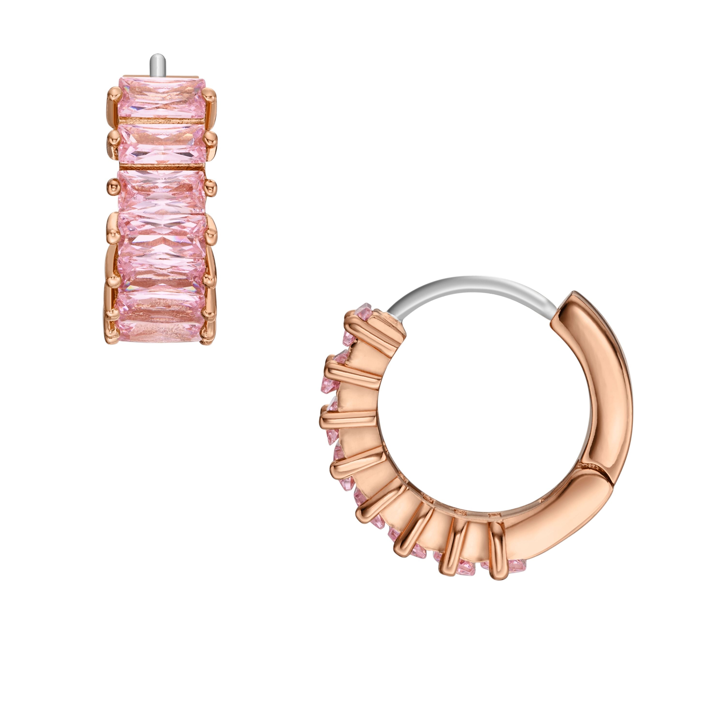 Shop Fossil Women's Hazel Valentine Heart Pink Crystals Hoop Earrings