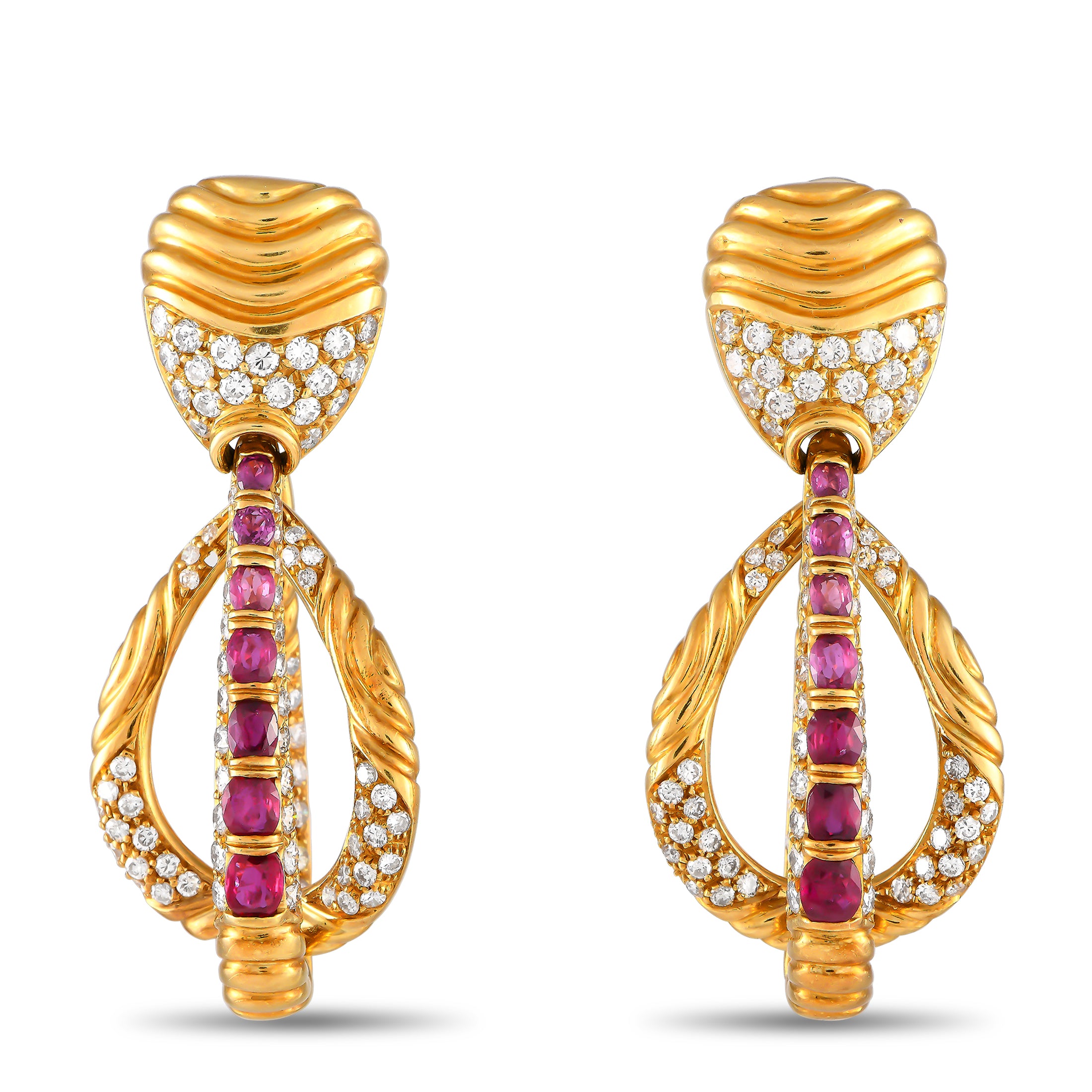 image of LB Exclusive 18K Yellow Gold 5.75ct Diamond and 3.50ct Ruby Earrings MF03-071724