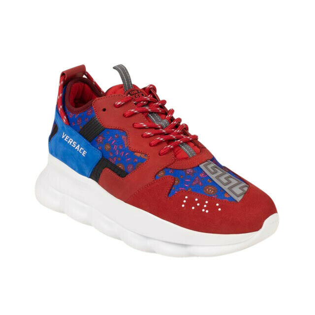 Versace 'barocco' Chain Reaction Sneakers Shoes - Red/blue In Multi