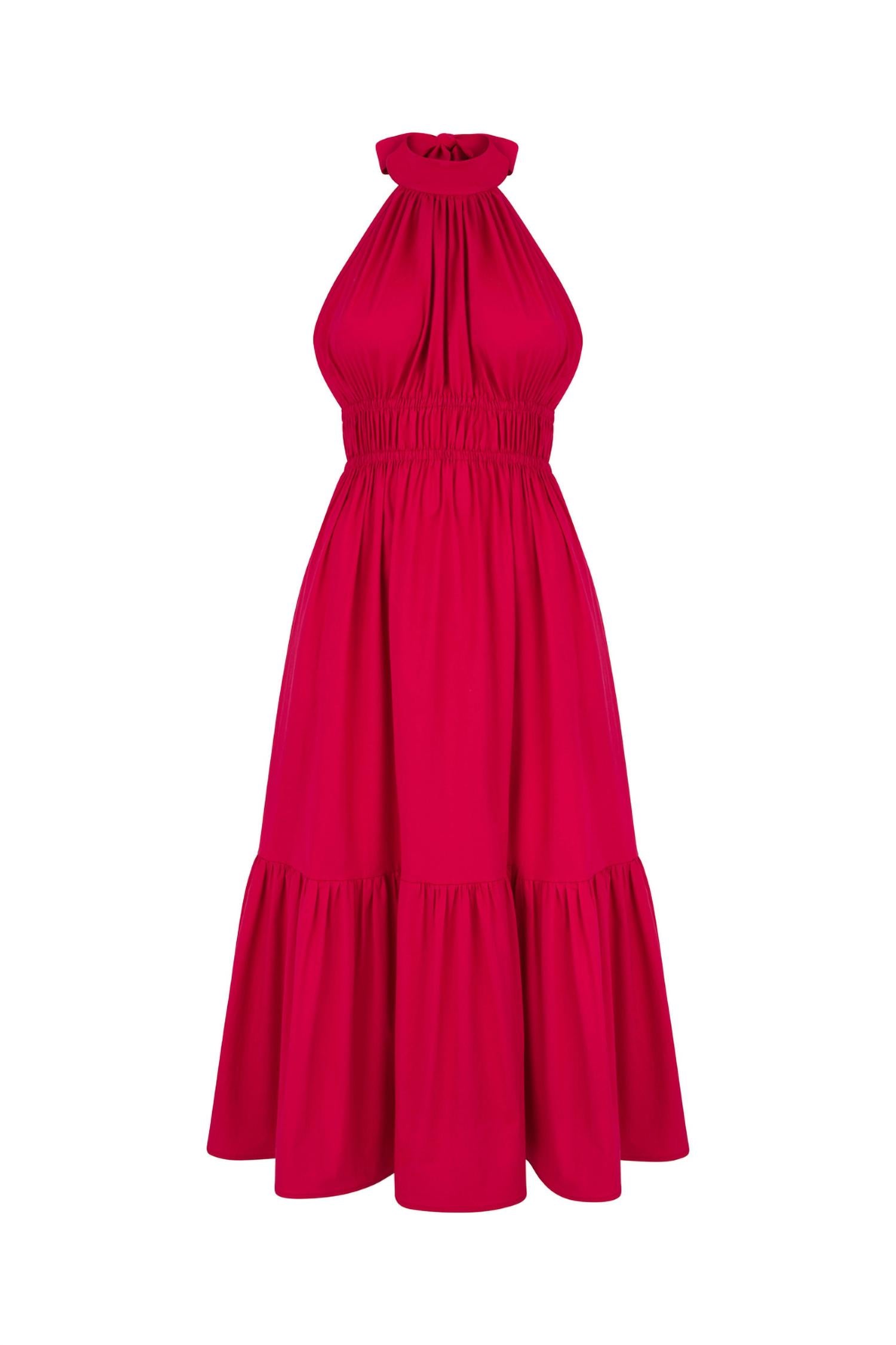 Monica Nera Harper Midi Halter Dress In Cherry Red