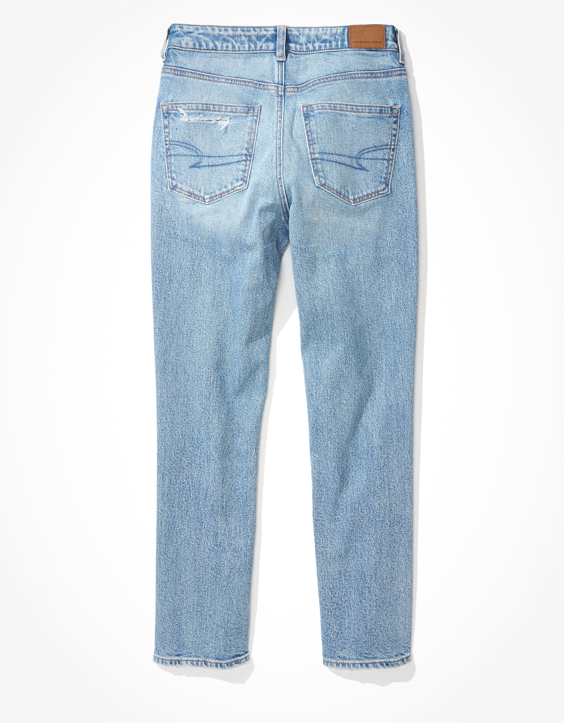 Shop American Eagle Outfitters Ae Stretch Ripped Mom Jean In Blue