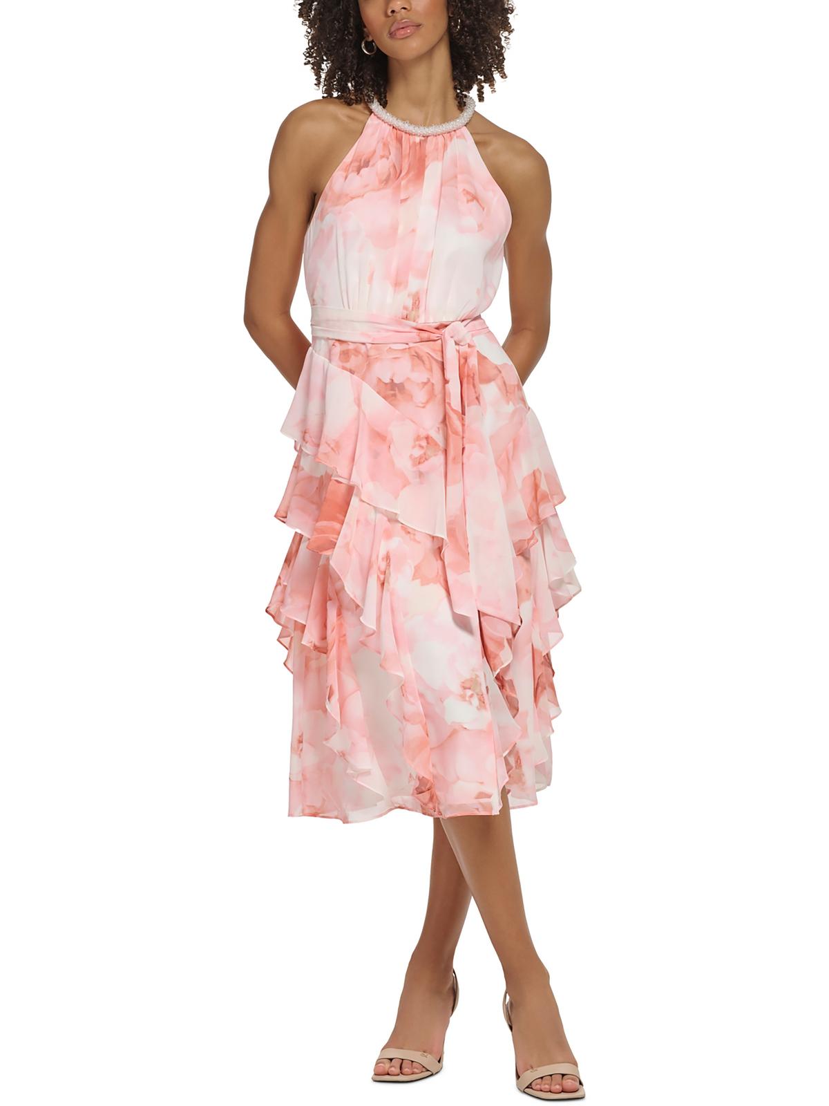 Shop Calvin Klein Womens Floral Midi Halter Dress In Pink