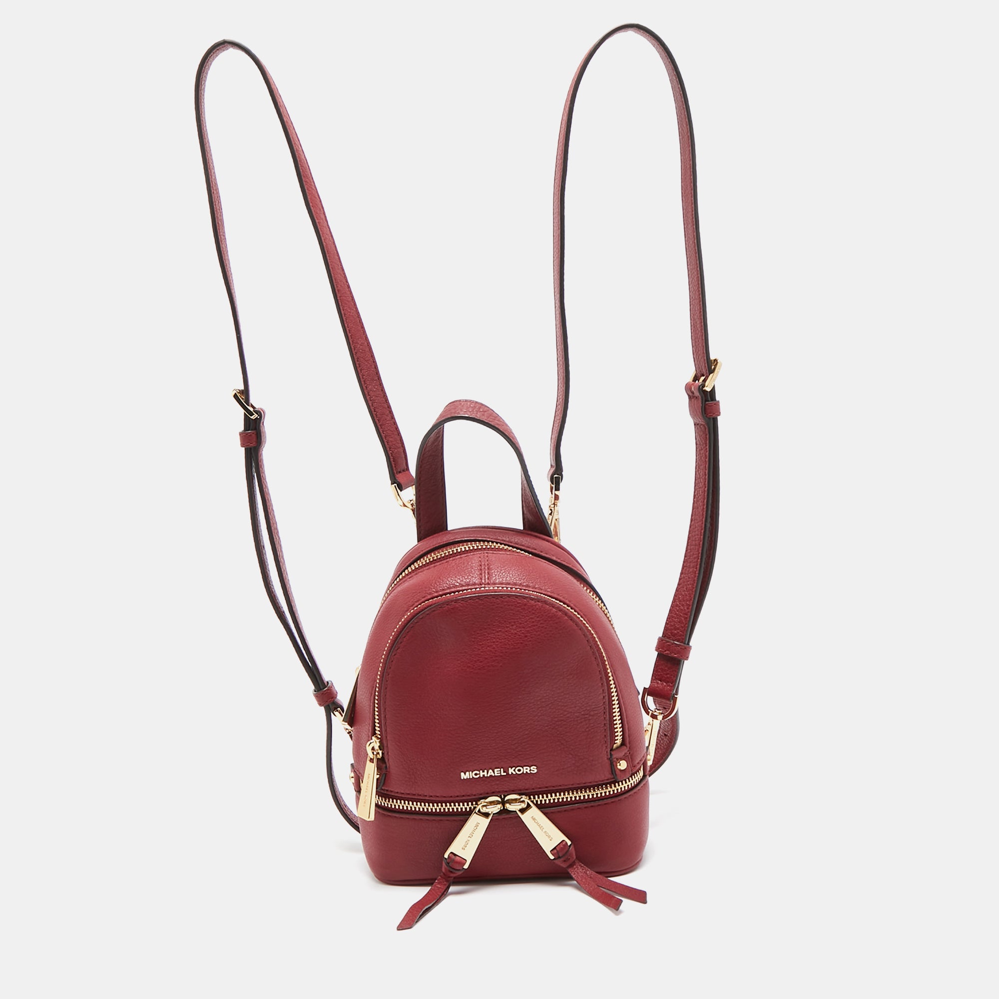 Michael Kors Burgundy Leather Mini Rhea Backpack In White