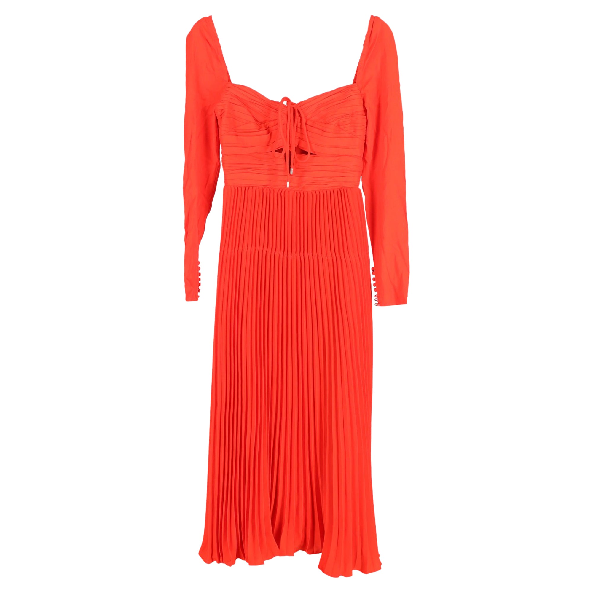 Self-portrait Cutout Pleated Halterneck Midi Dress In Red Polyester In Red