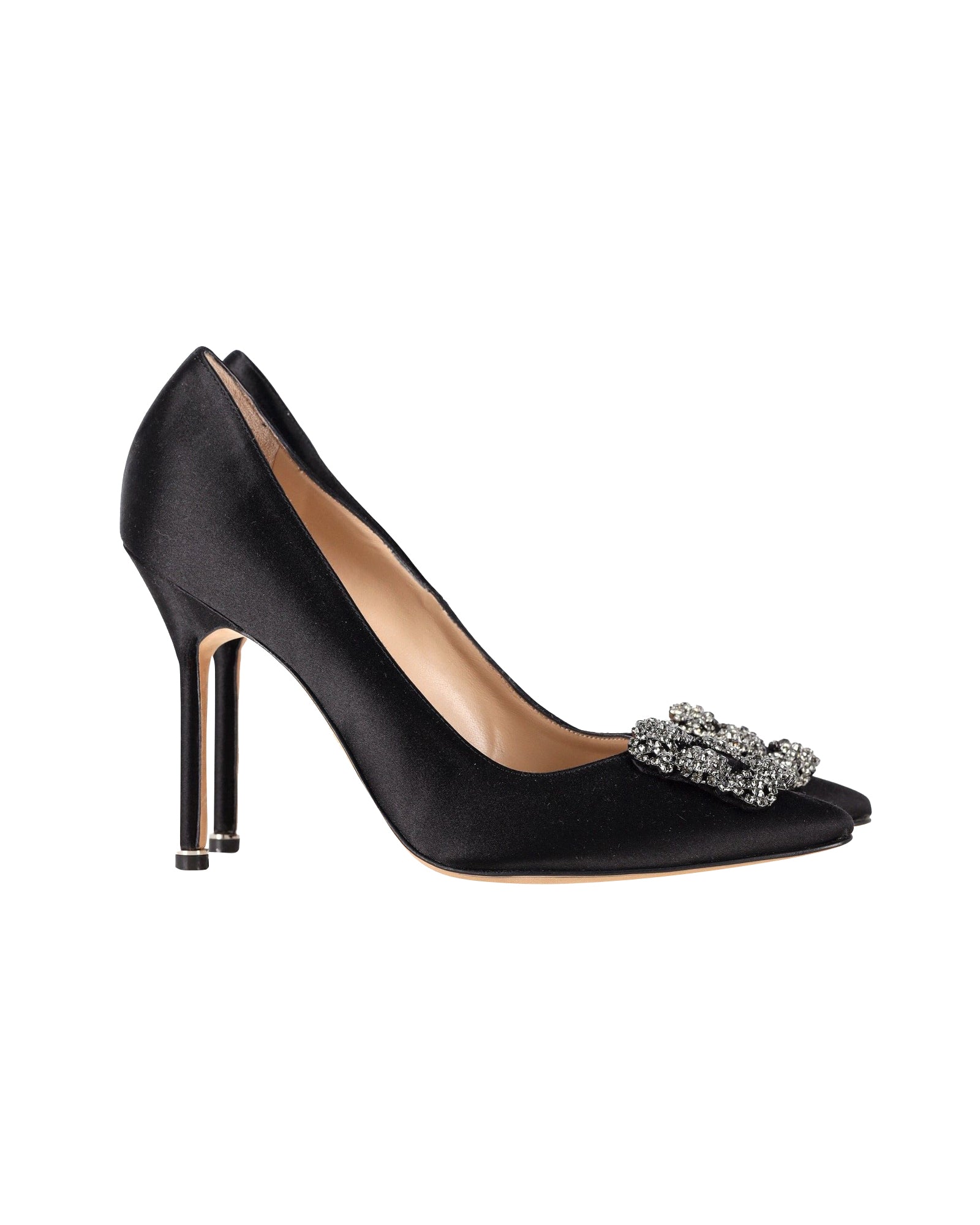 image of Manolo Blahnik 105mm Hangisi Pumps in Black Satin