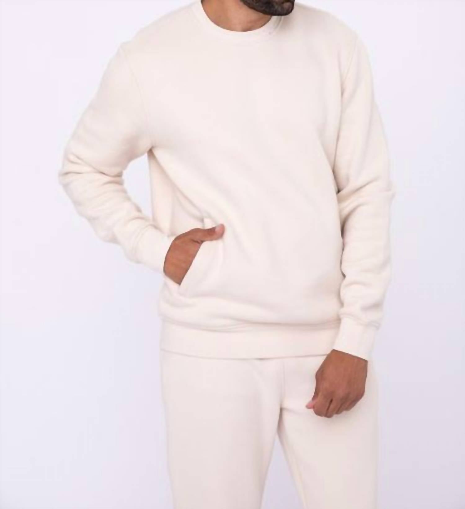 Shop Mono B Fleece-lined Sweatshirt With Zip Pockets In Beige In White