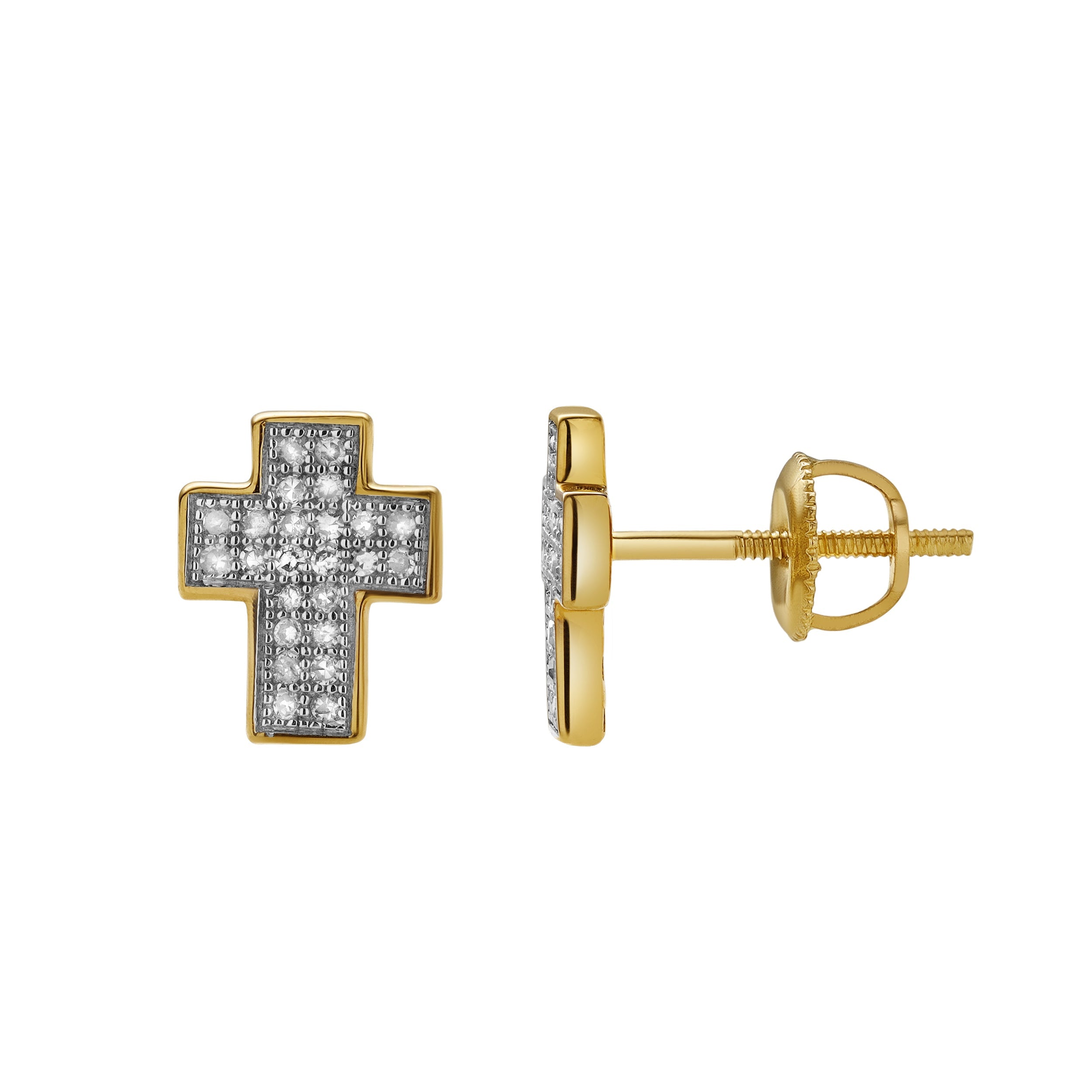 Heavens Cross  10K Yellow Gold Cluster Diamond Unisex Earrings - 0.24 Cts