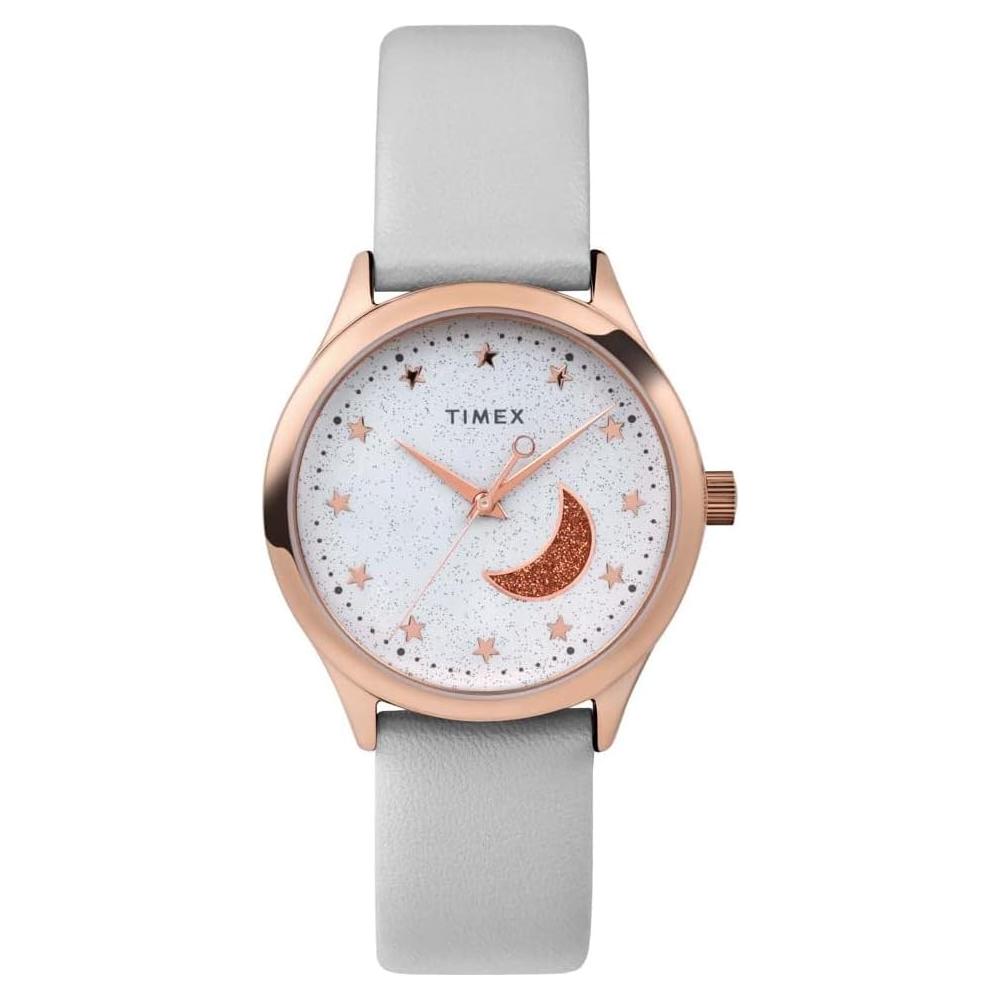 Timex Celestial 32mm Leather Strap Ladies Watch In White