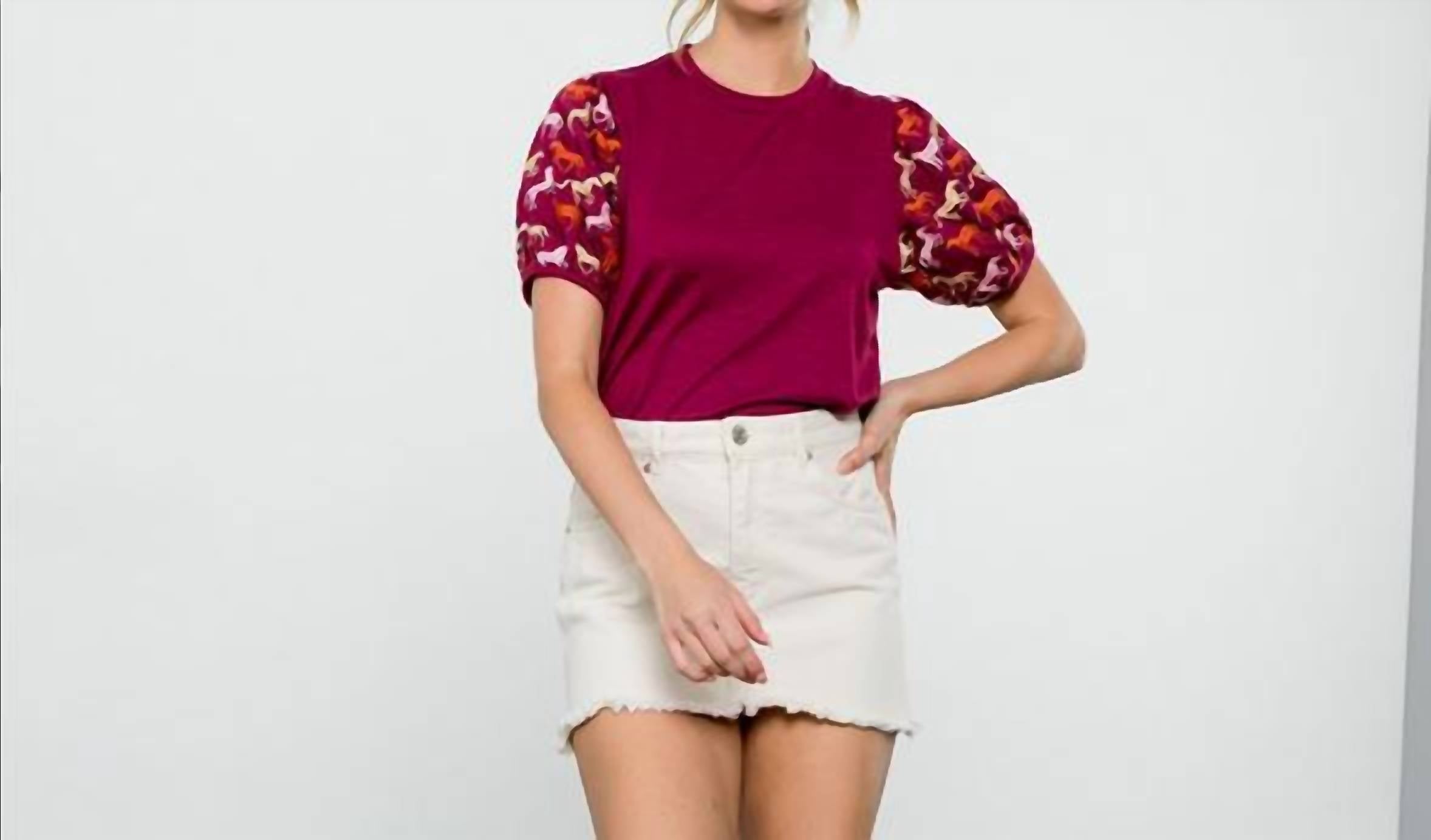 Shop Thml Embroidered Horse Print Top In Burgundy In Pink