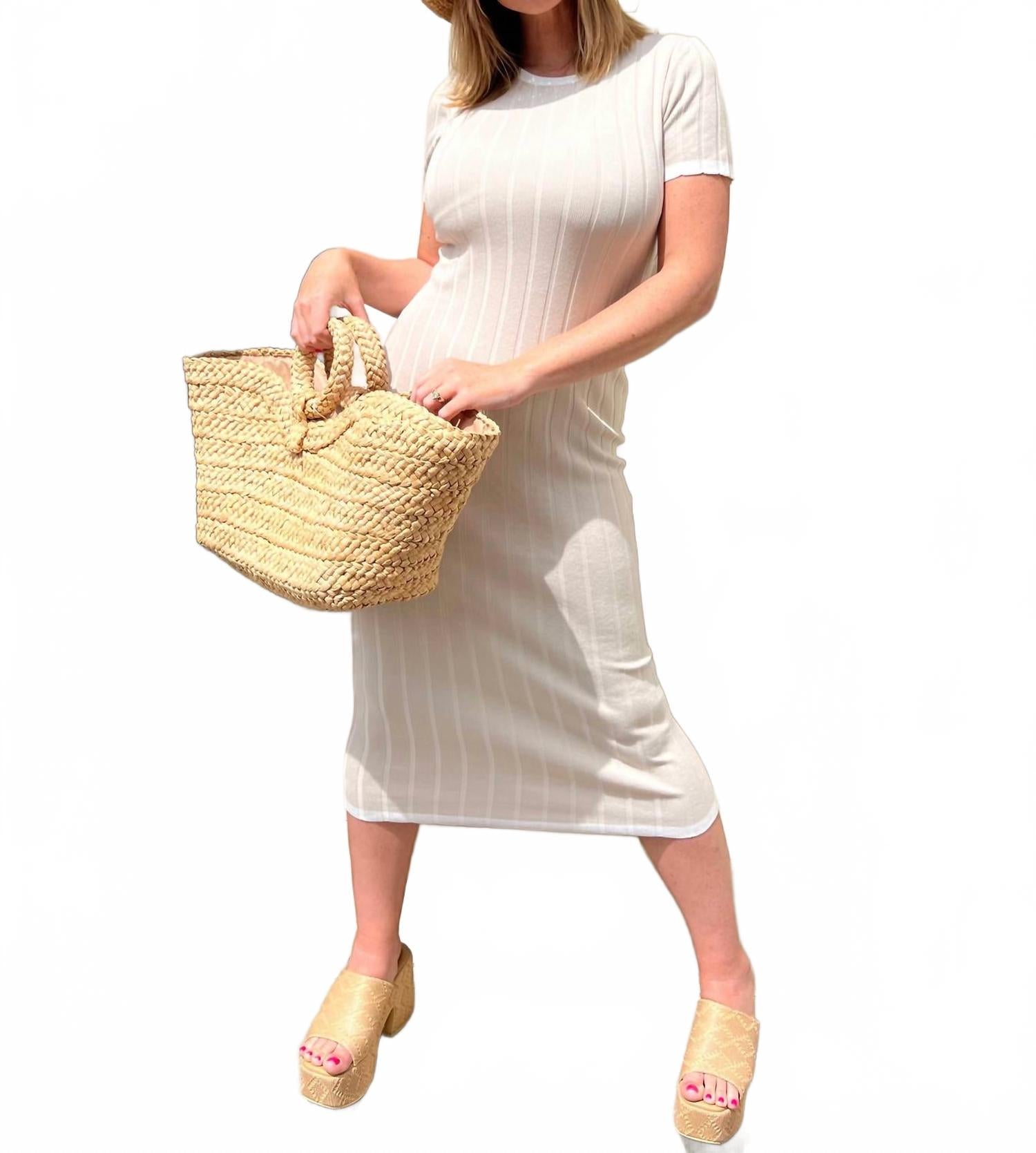 Klesis Julie Knit Midi Dress In Beige/white In White