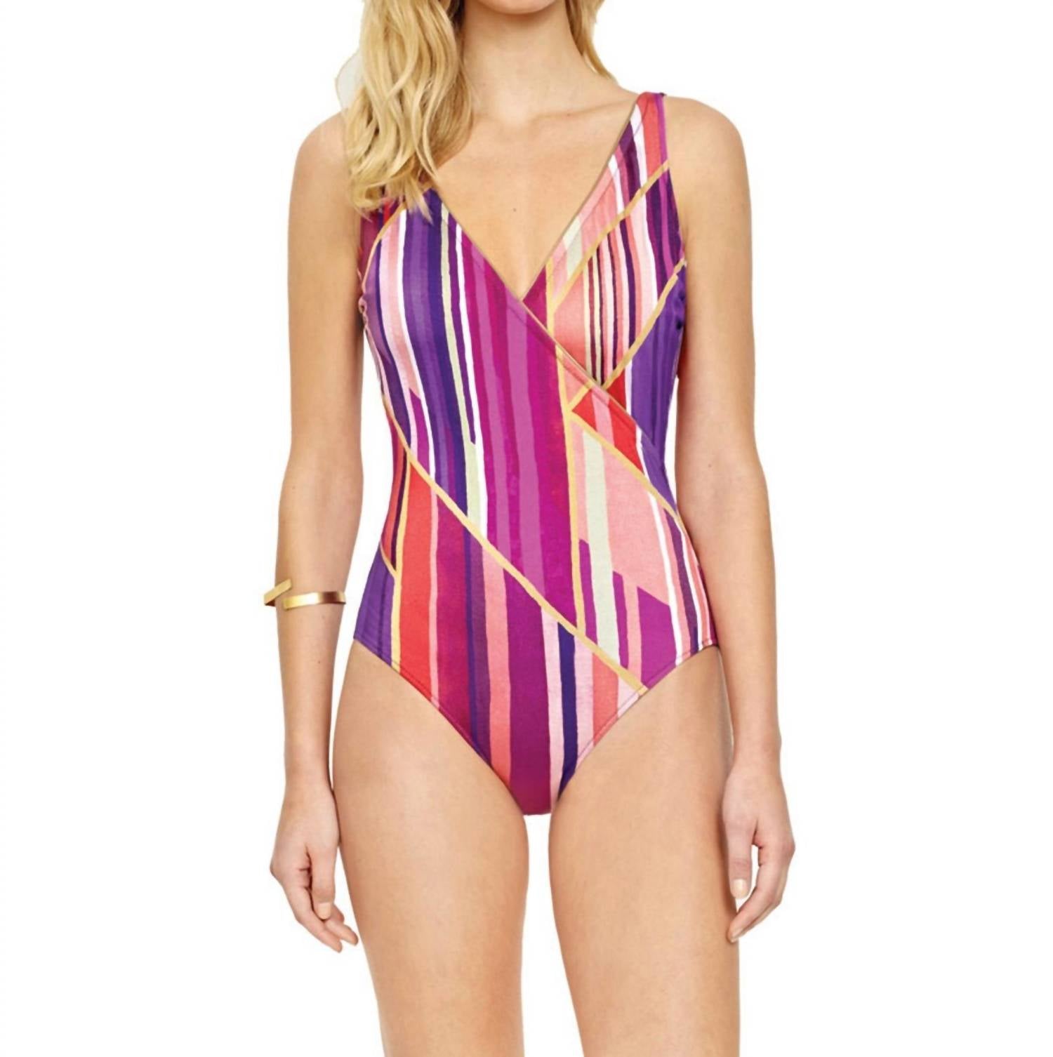 Gottex Surplice One Piece Swimsuit In Got Art Deco In Multi