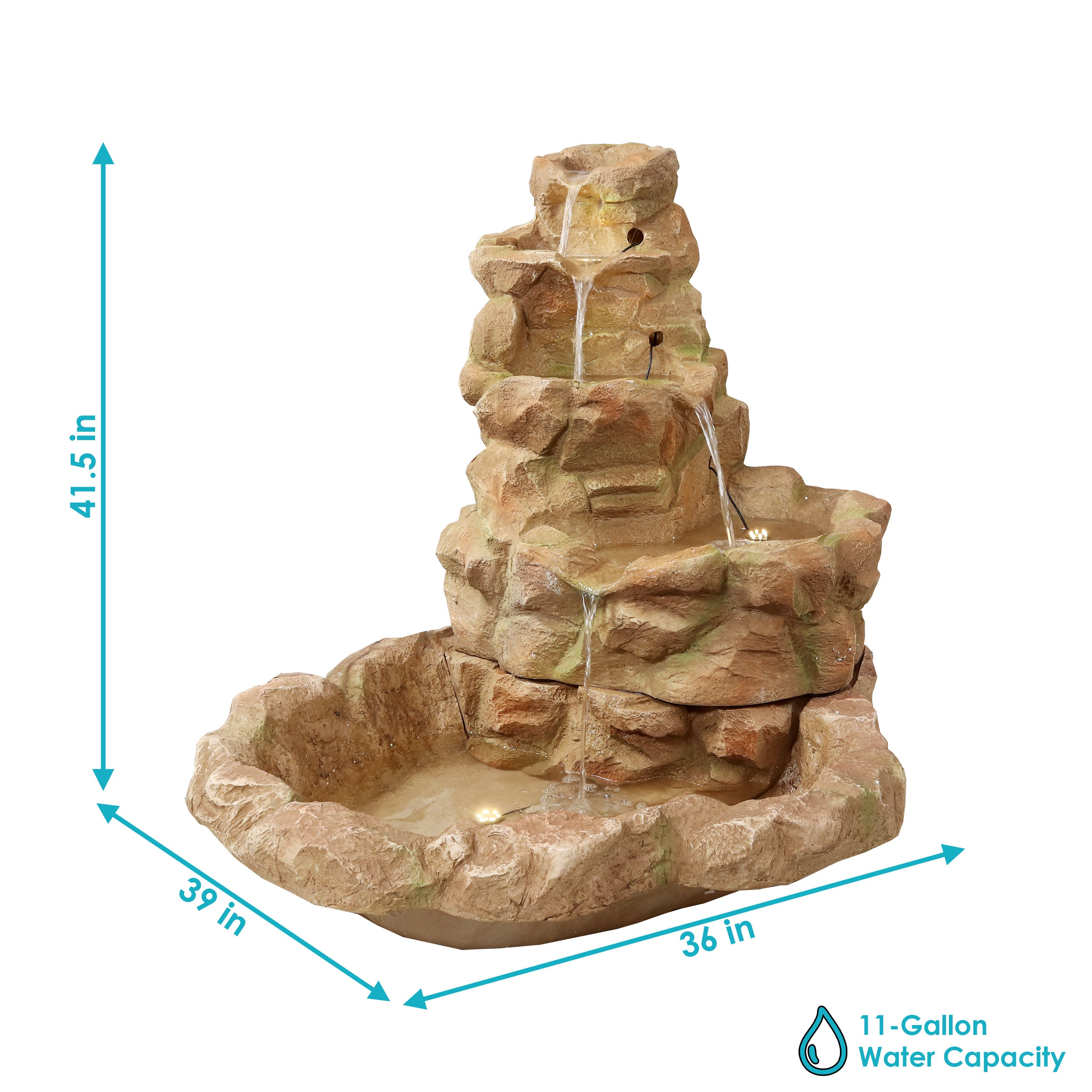 Sunnydaze 41"H Electric Fiberglass Stone Springs Outdoor Water Fountain with LED Lights