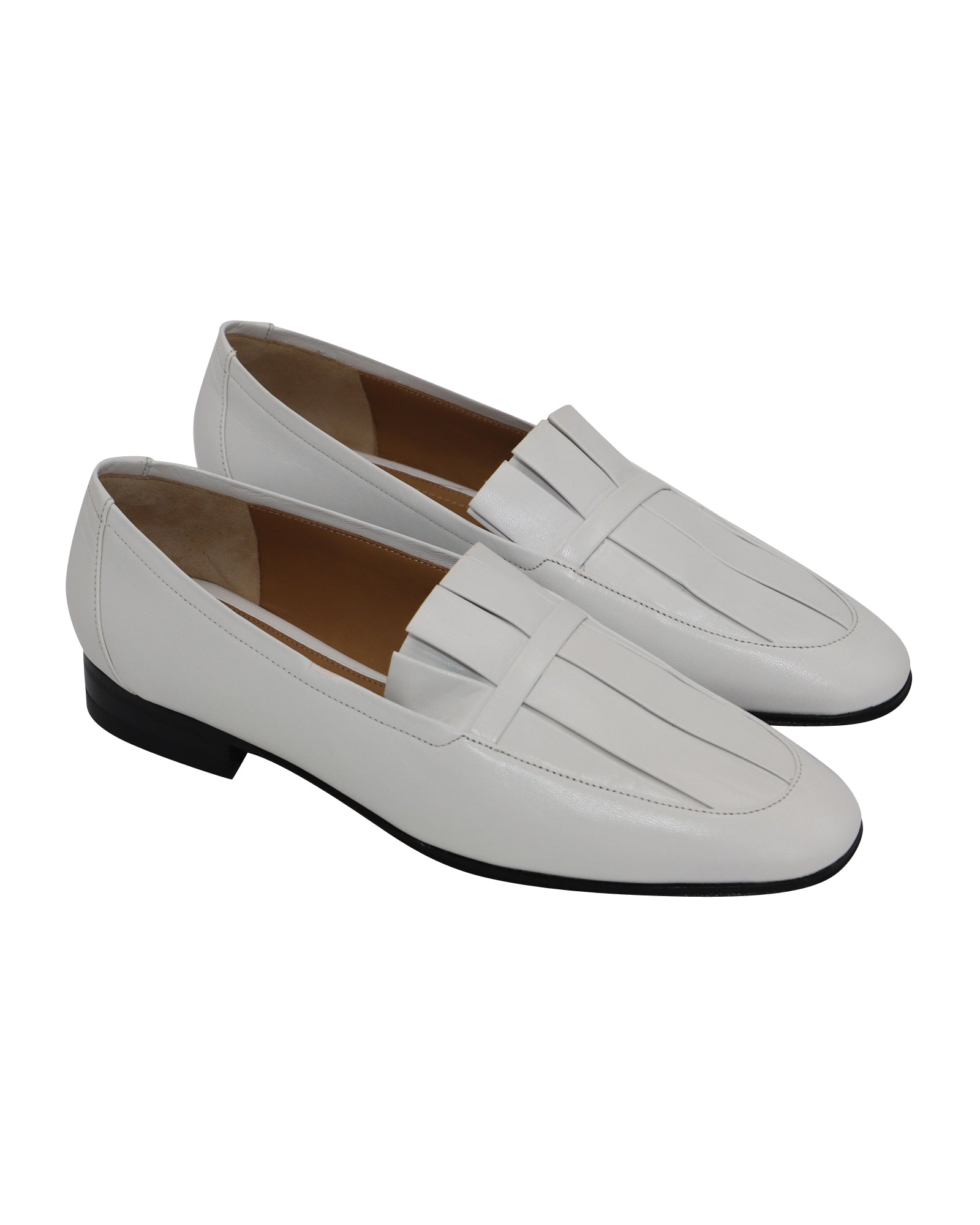 image of The Row Adam Pleat Moccasin Flats in White Leather