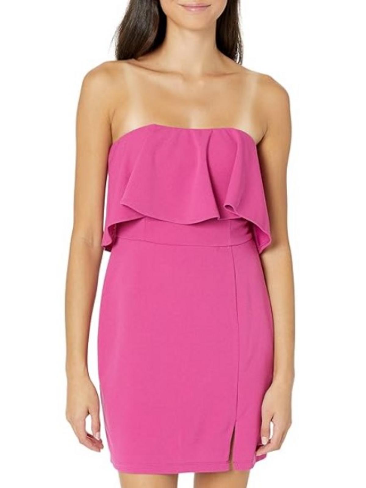 Shop Bebe Womens Crepe Front Slit Mini Dress In Pink