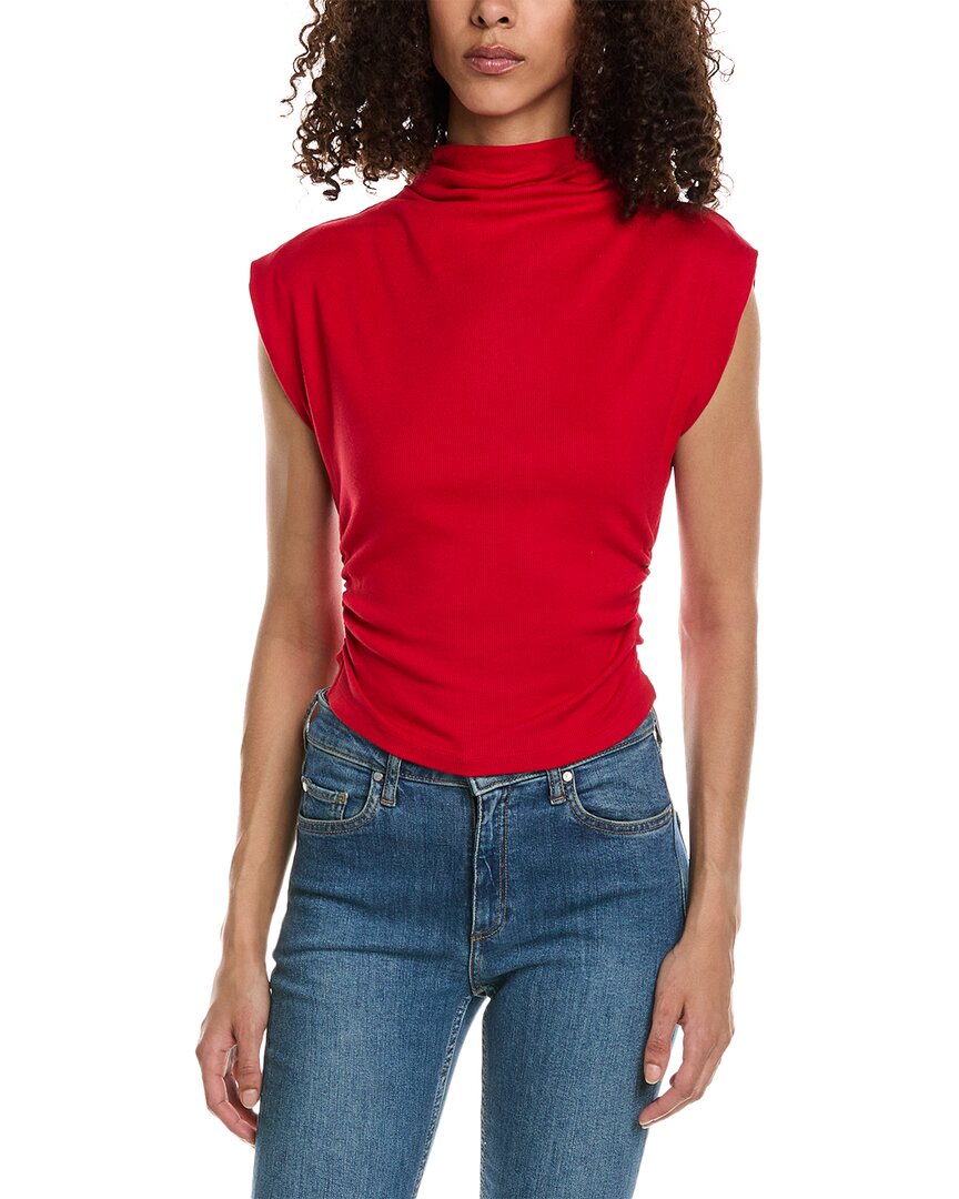 Shop Michael Stars Amara Mock Neck Power Shoulder Top In Red