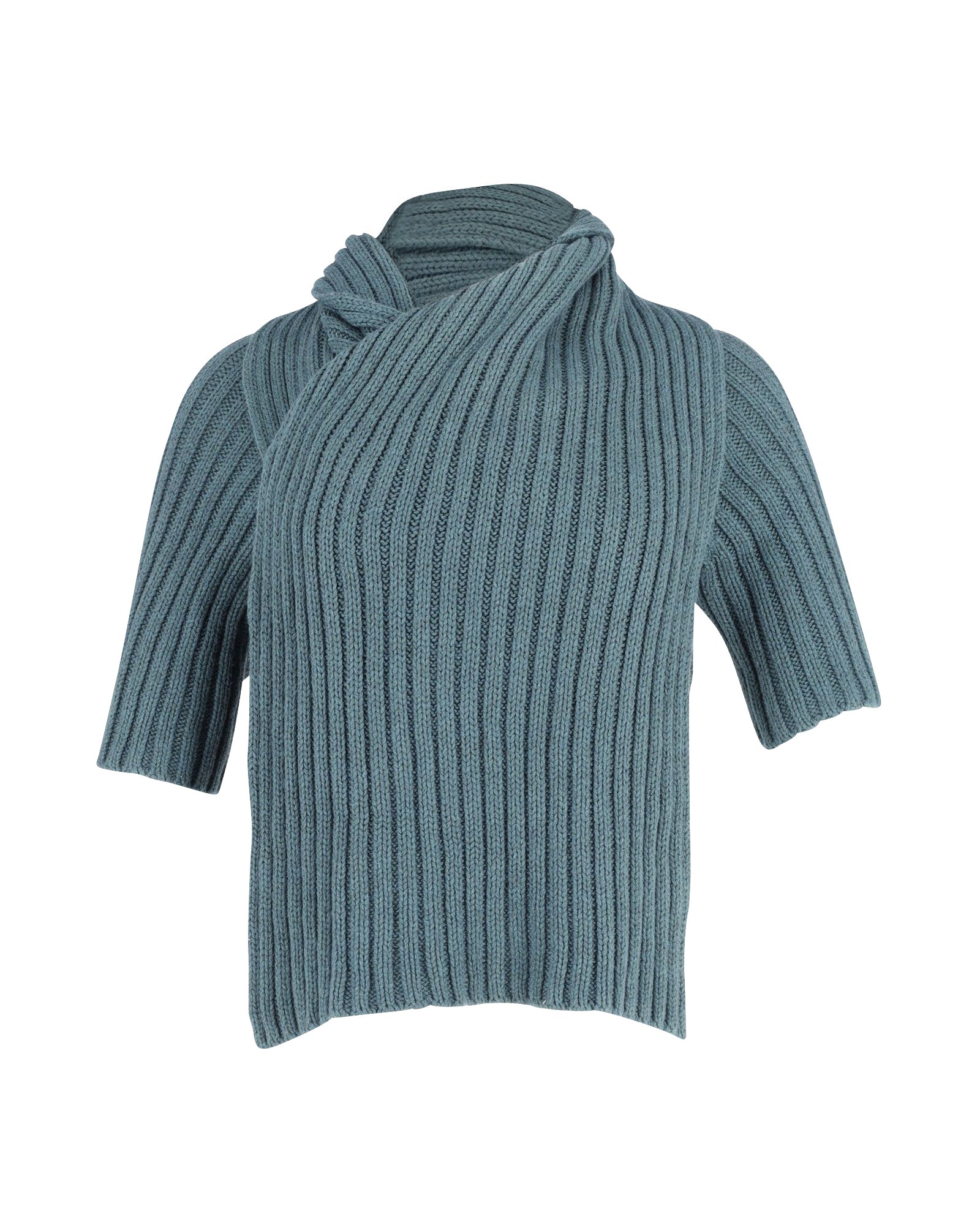 image of Theory Knit Open Back Bolero Top in Teal Wool