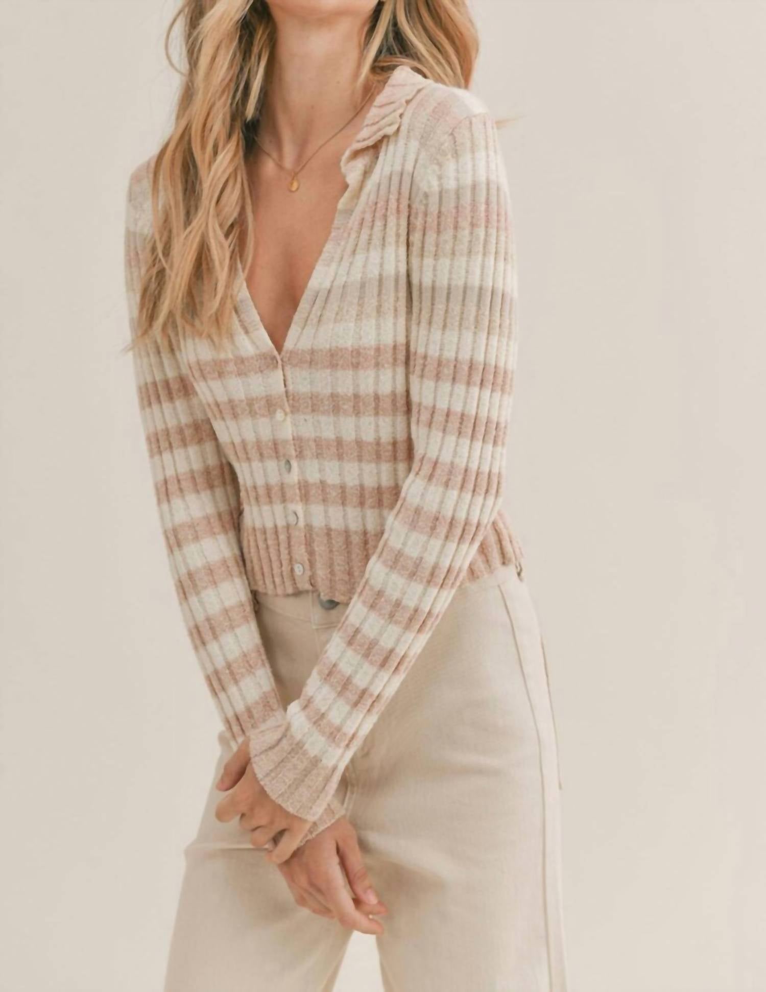 Shop Sadie & Sage Sunny Afternoon Striped Sweater In Coral Pink In Beige