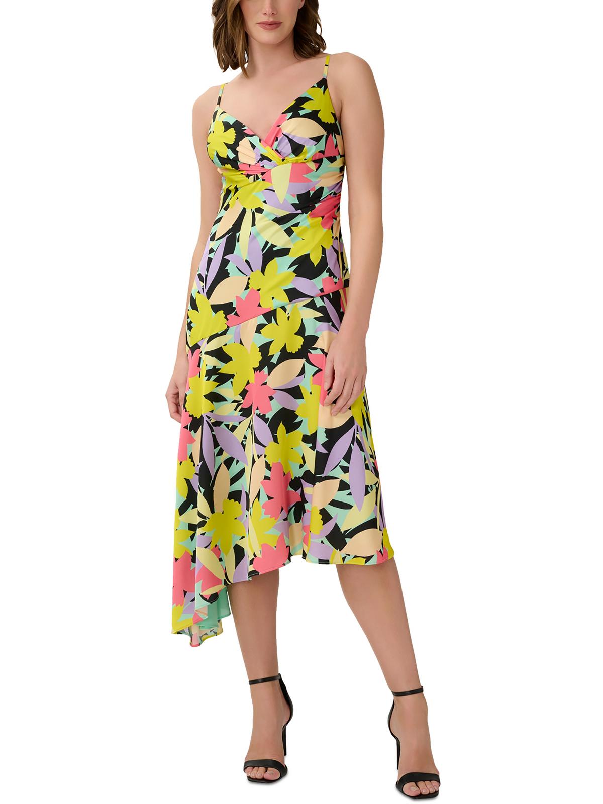 Aidan Mattox Womens Asymmetric Long Midi Dress In Multi