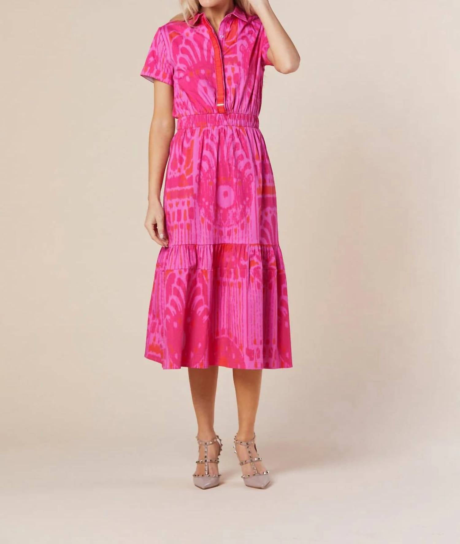 Sheridan French Gwyneth Dress In Hot Pink Moroccan Ikat