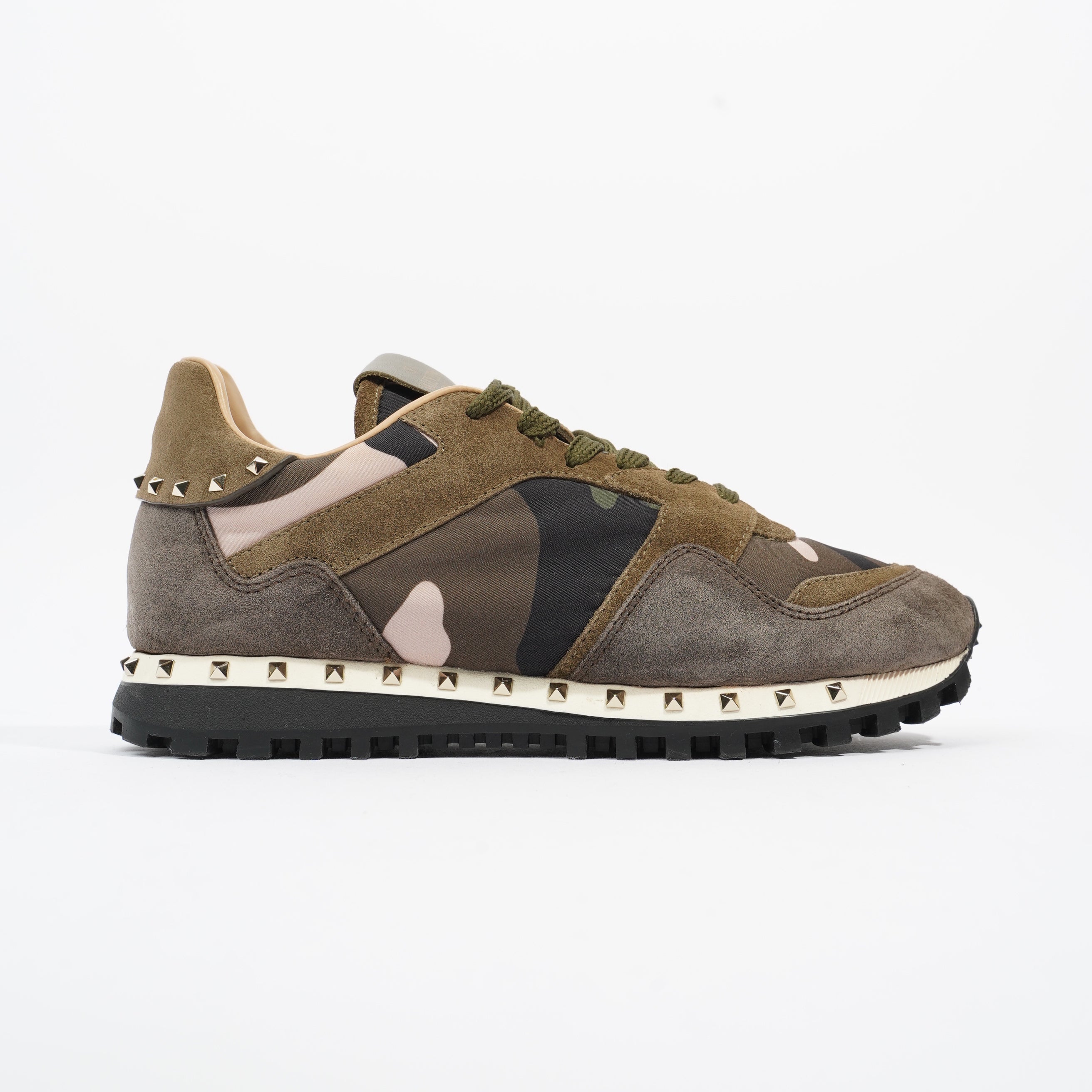 Valentino Garavani Rockstud Runner Camo Suede In Brown