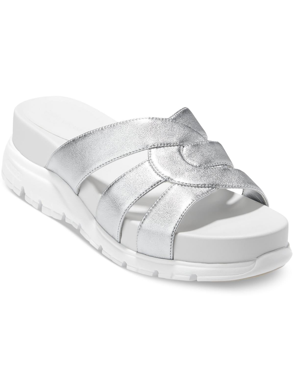 Zerogrand Cole Haan Zg Slotted Slide Womens D Faux Leather Slide Sandals In Silver
