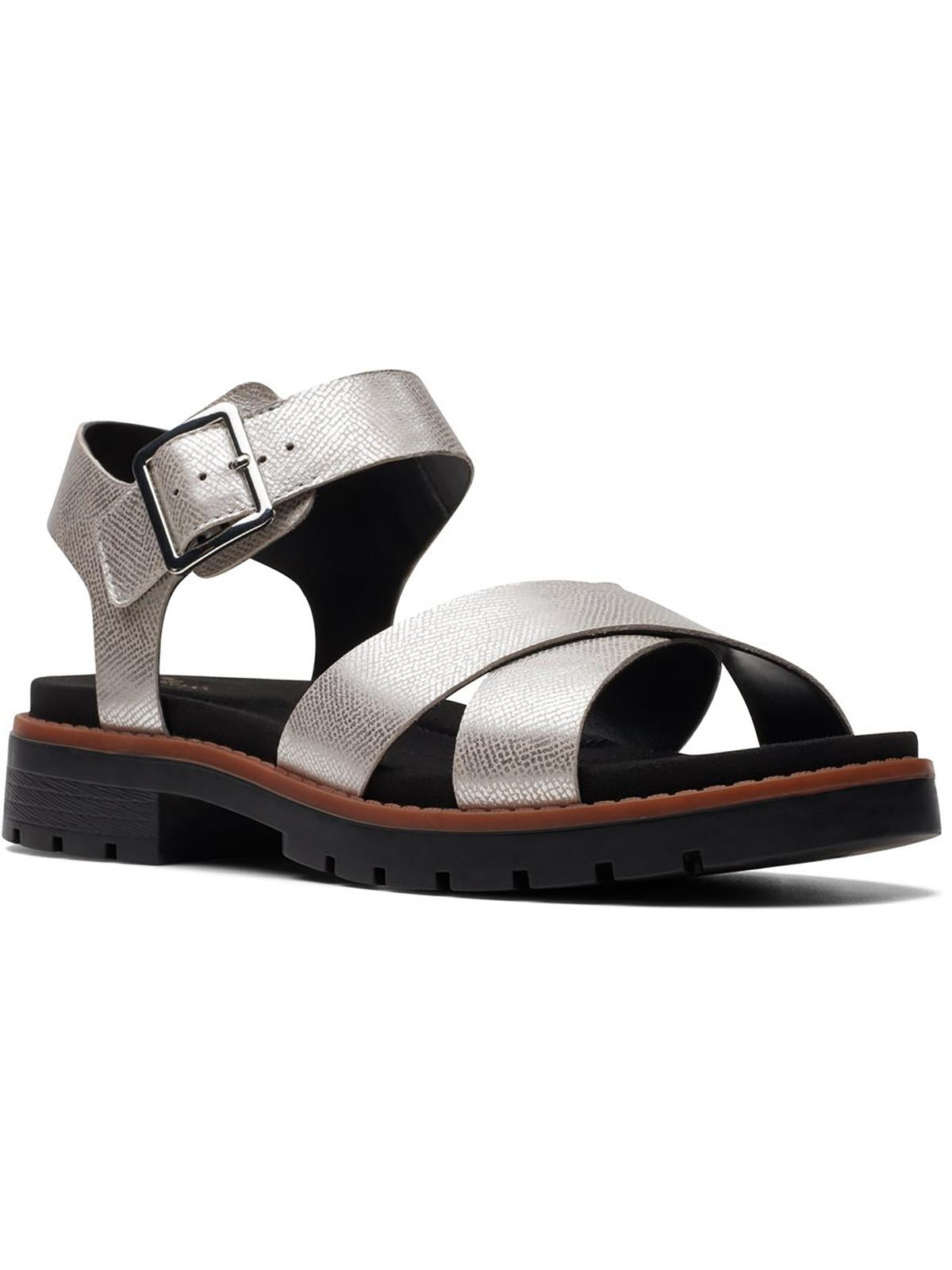 Shop Clarks Orinco Strap Womens Leather Slip On Strappy Sandals In Silver