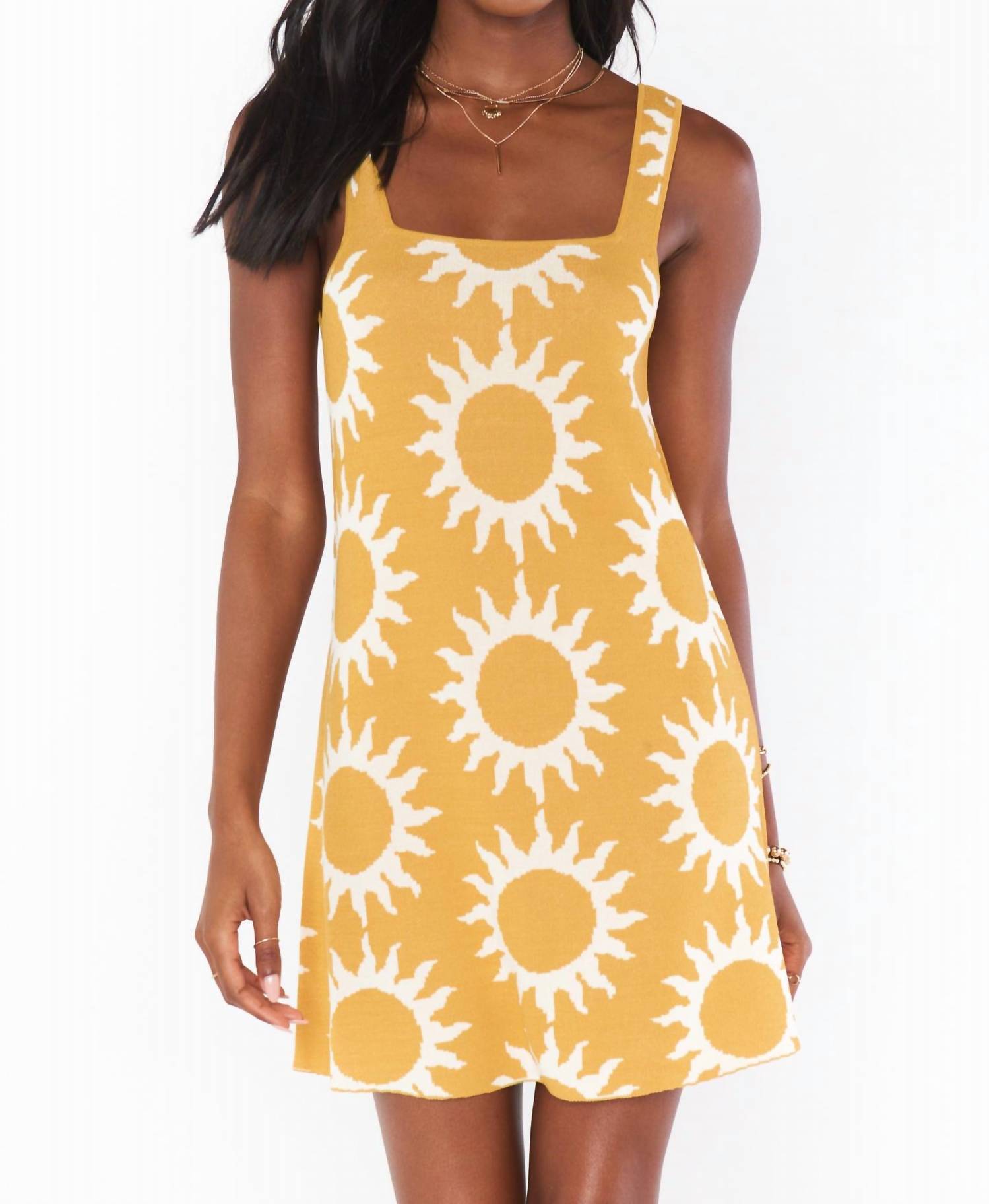 Shop Show Me Your Mumu Mellow Mini Dress In Paradise Sun Knit In Yellow