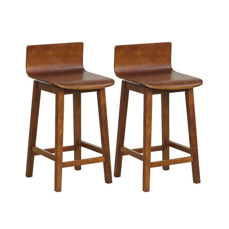 Hivvago 24.5 Inch Swivel Wooden Bar Stools Set Of 2 With Rubber Wood Legs And Low Back-walnut