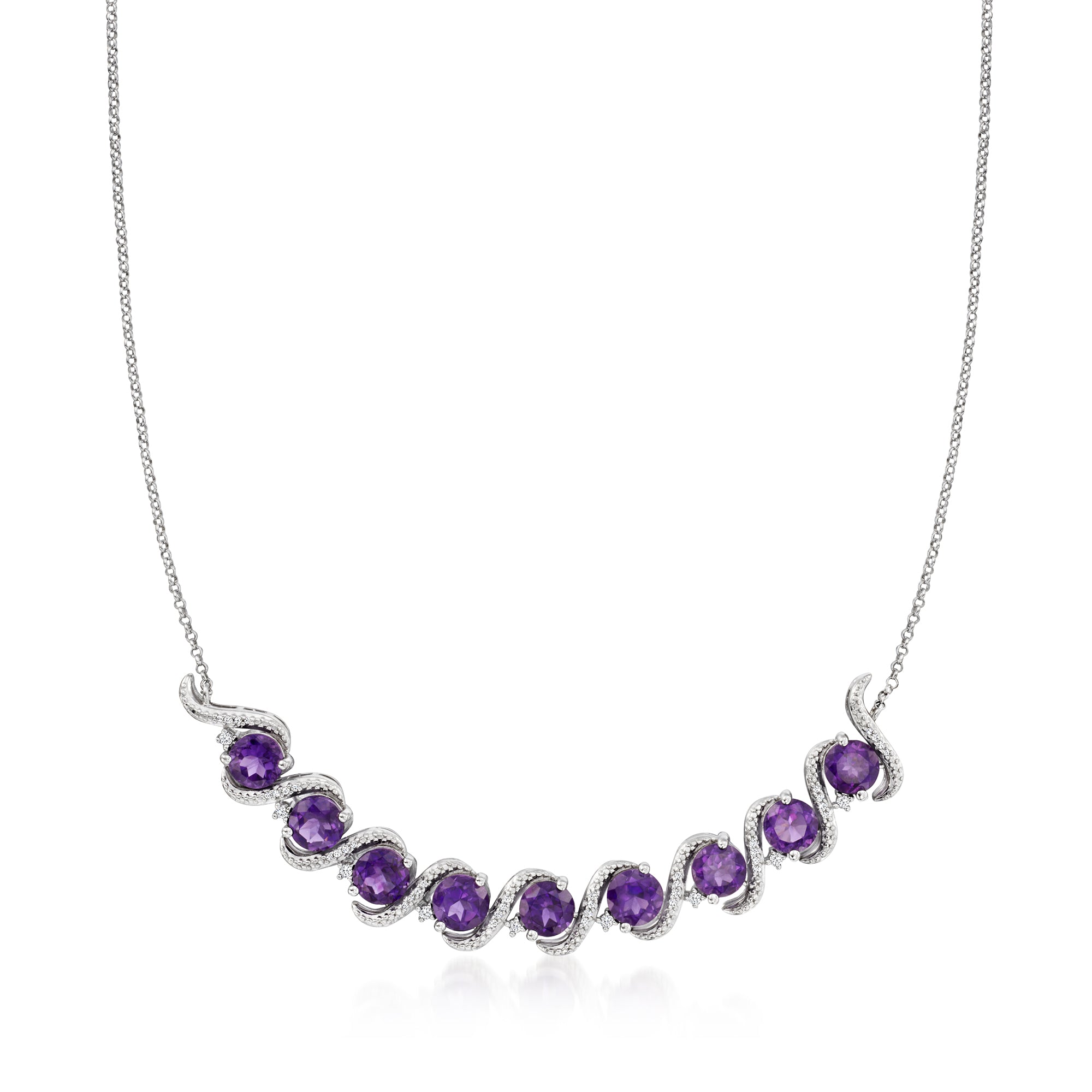Shop Ross-simons Amethyst And . Diamond Necklace In Sterling Silver In Purple