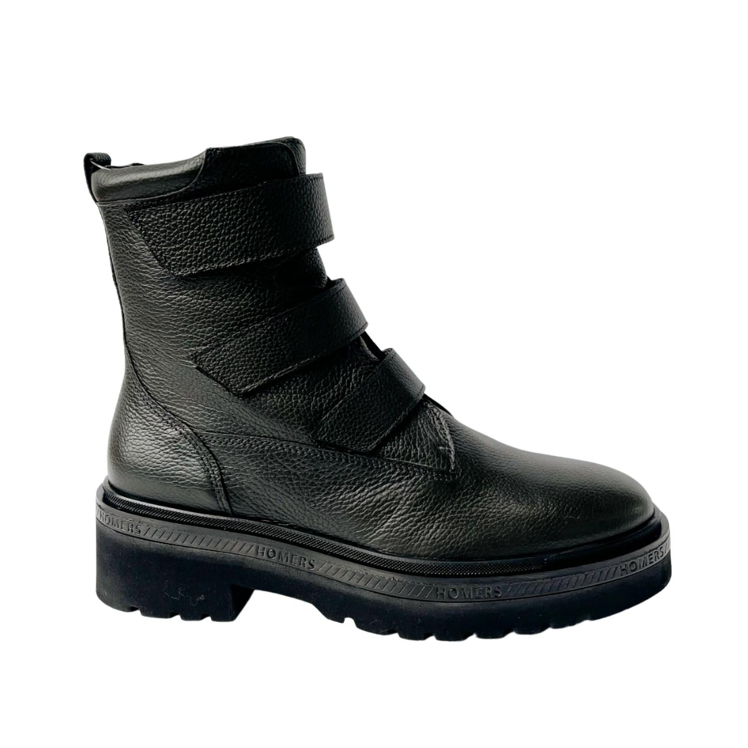 Homers Women's Siena Velcro Strap Moto Boot In Dark Green In Black