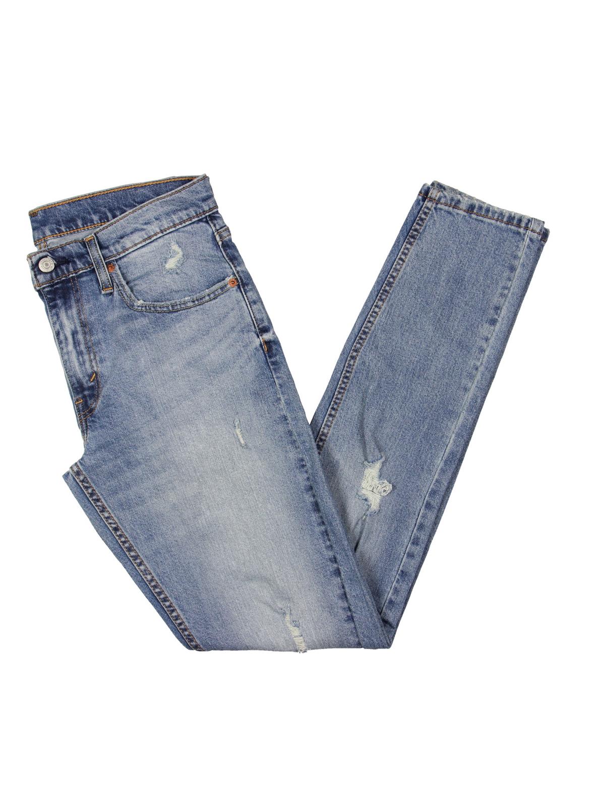 Shop Levi Strauss & Co Mens Distressed Tapered Skinny Jeans In Blue