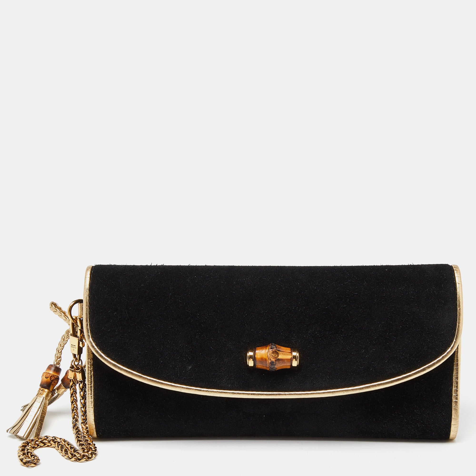 image of Gucci  Suede Bamboo Wristlet Clutch