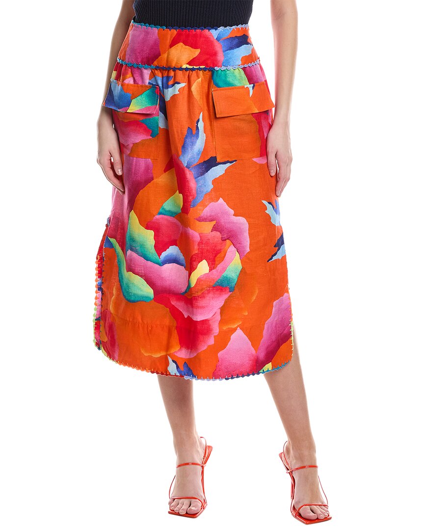 Farm Rio Ombre Chita Linen Midi Skirt In Multi