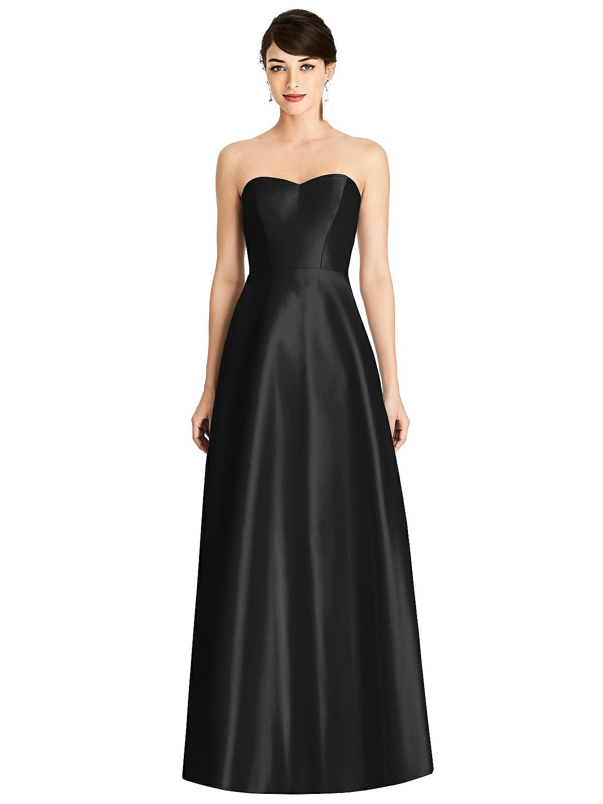 Shop Alfred Sung Strapless A-line Satin Dress With Pockets In Black