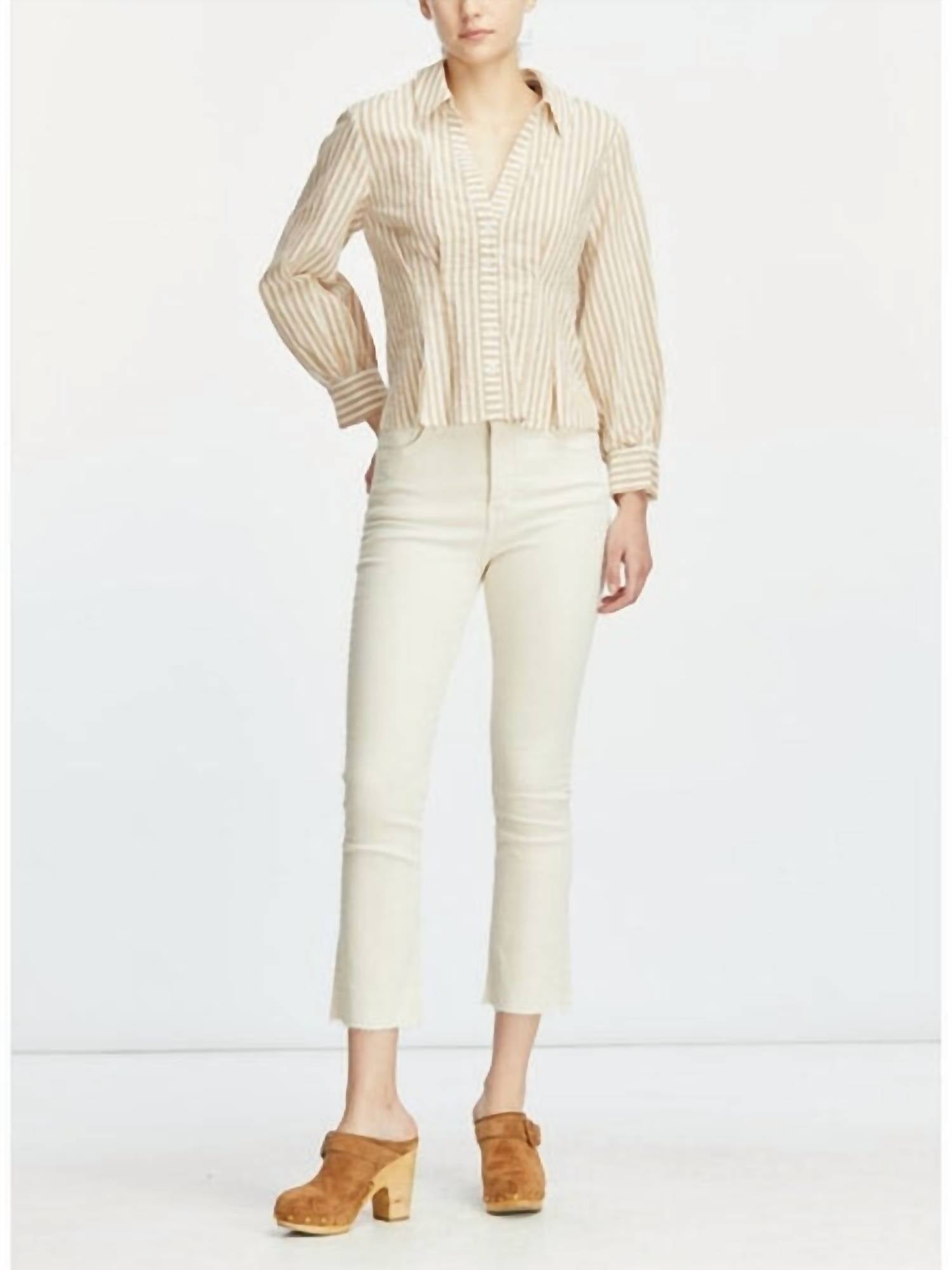 Veronica Beard Ertha Striped Seersucker Top In Khaki Off White In Multi