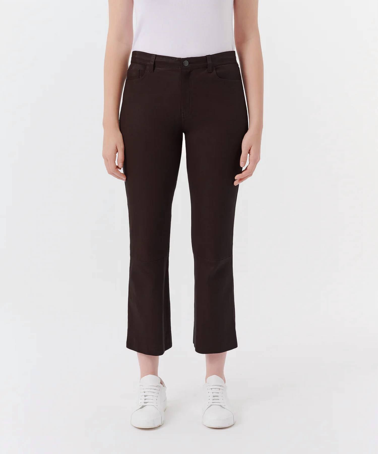 Atm Anthony Thomas Melillo Leather Cropped Flare Pant In Chocolate In Metallic