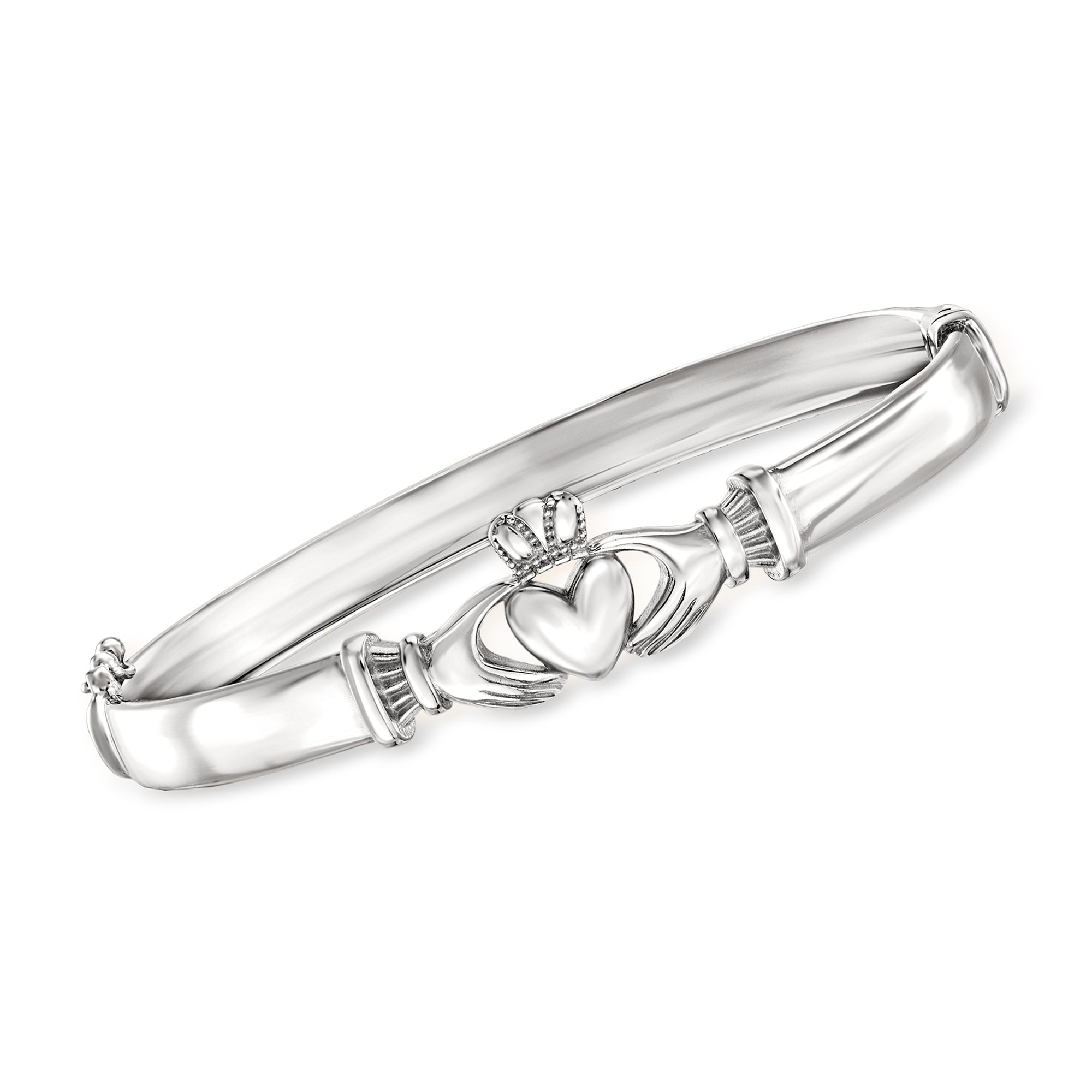 Ross-simons Sterling Silver Claddagh Bangle Bracelet In Metallic