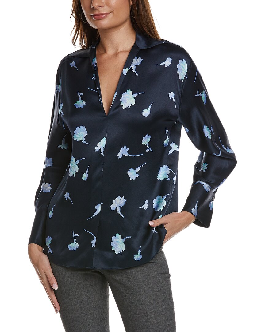 Vince Sea Carnation Shaped Collar Silk Blouse In Blue
