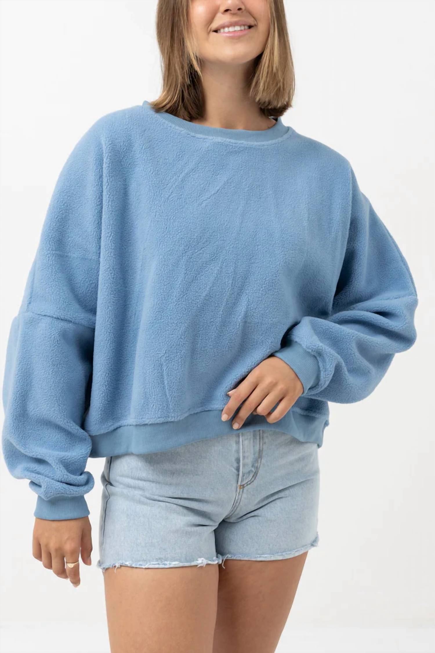 Rhythm Core Slouch Fleece Sweater In Ocean In Blue