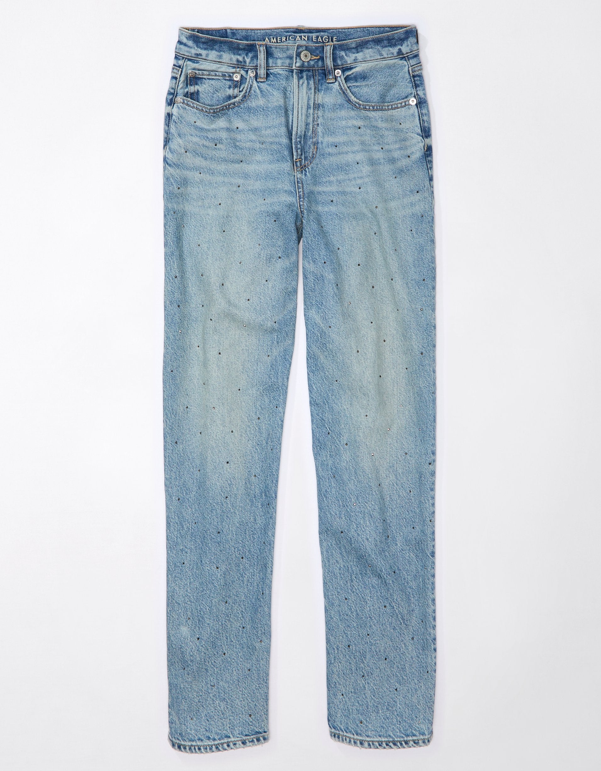 American Eagle Outfitters Ae Strigid Super High-waisted Baggy Straight Embellished Jean In Blue