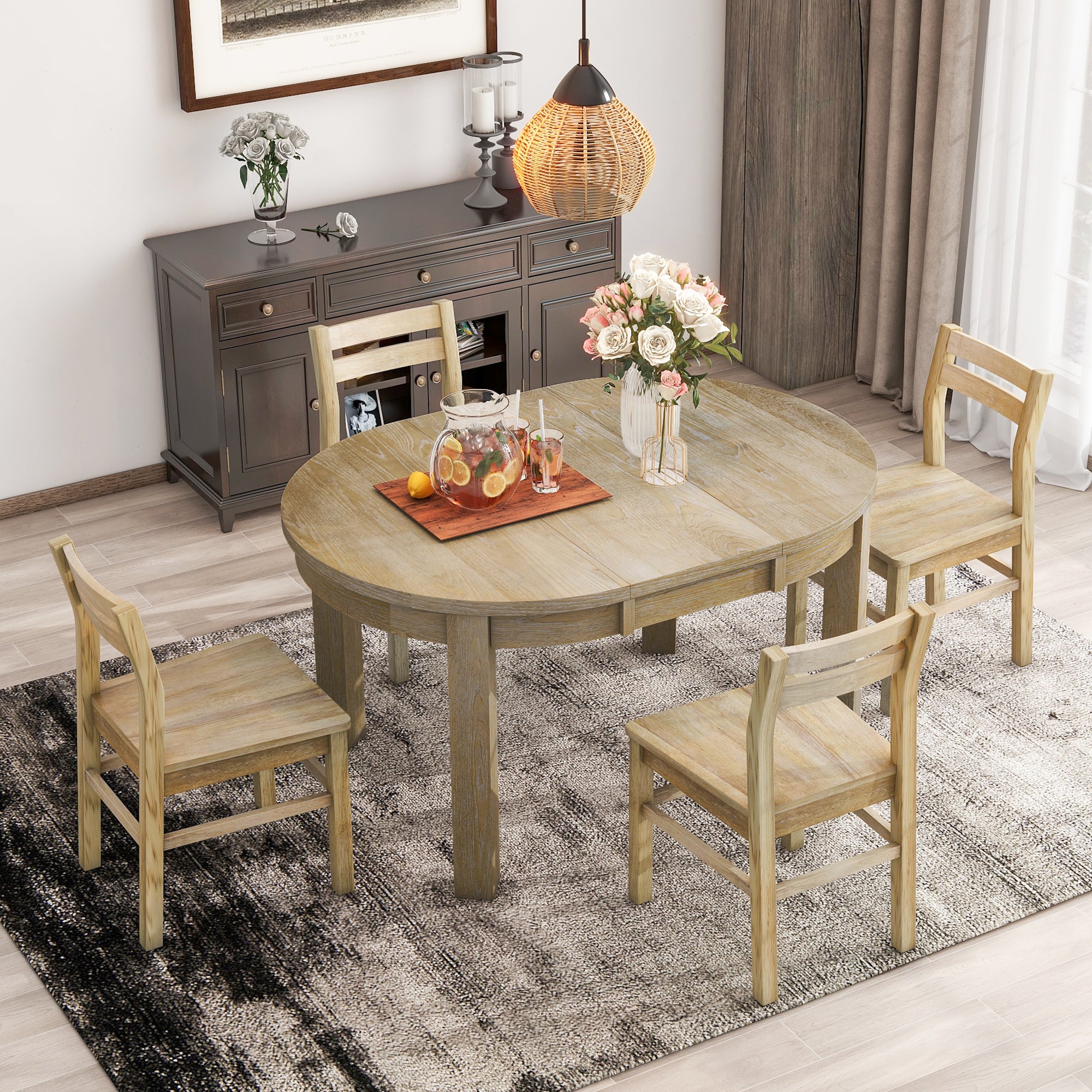 Simplie Fun Extendable Round Dining Table Set With Drawers In Animal Print