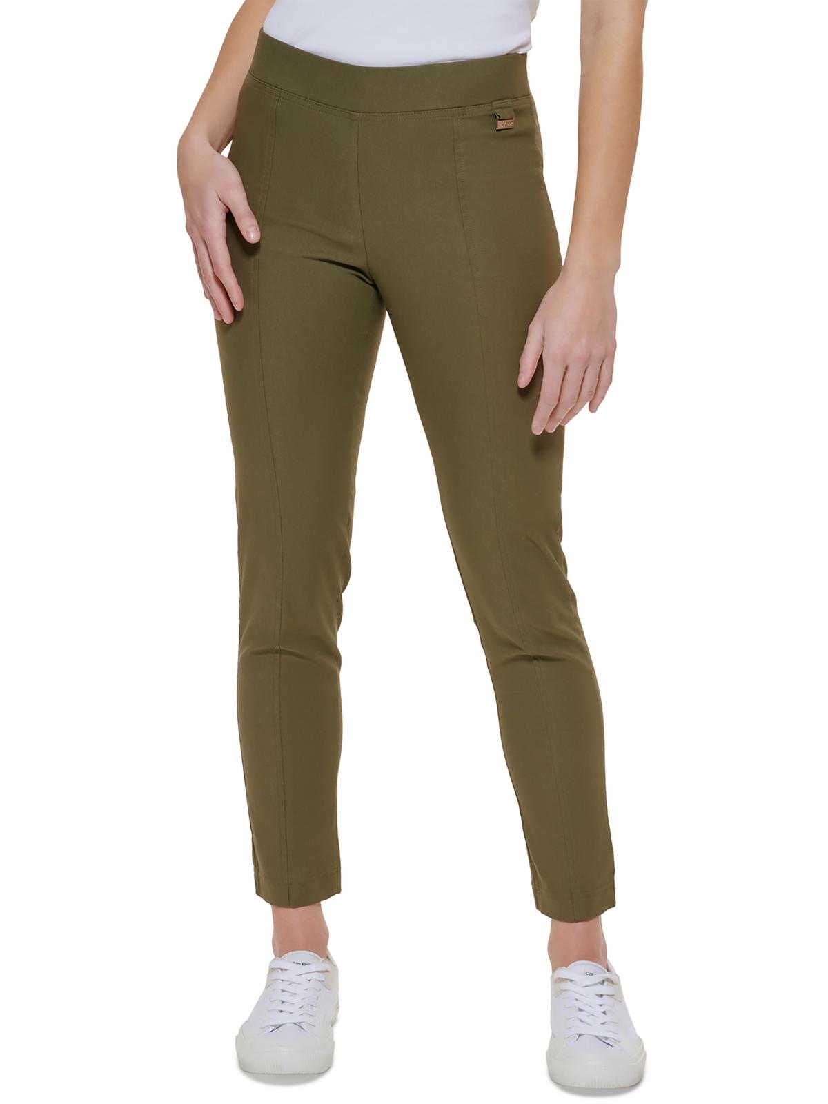 Calvin Klein Womens Mid-rise Embellished Ankle Pants In Green