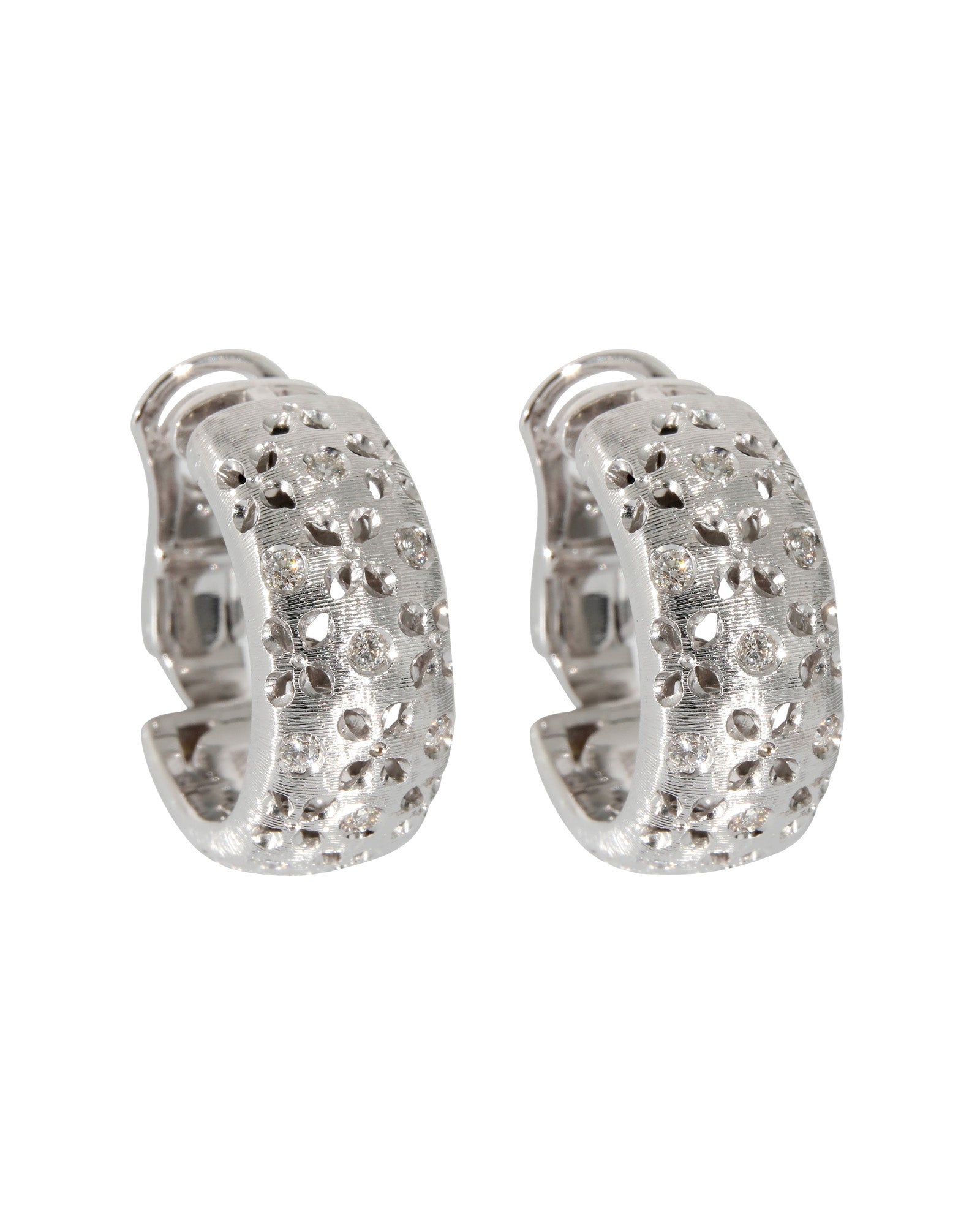 image of Roberto Coin Granada Clip On Hoop Earrings in 18k White Gold 3/8 Ctw