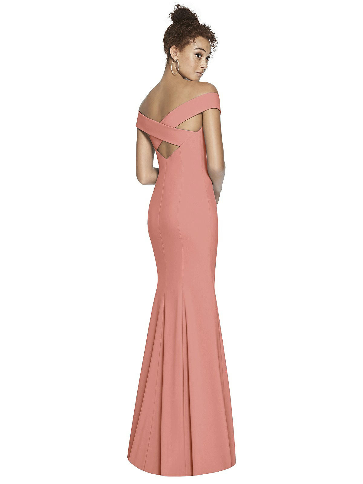 Shop Dessy Collection Off-the-shoulder Criss Cross Back Trumpet Gown In Pink