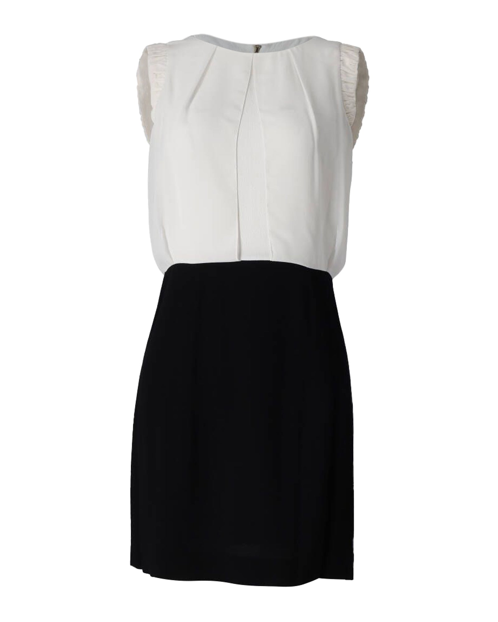 image of Sandro Paris Colorblock Sleeveless Sheath Dress in Black Silk