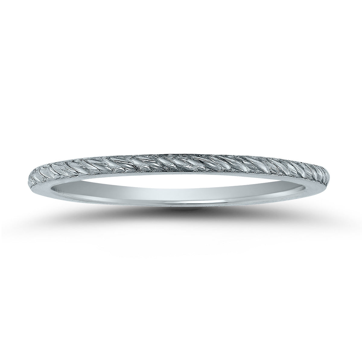 Sselects Thin 1mm Rope Knurl Wedding Band In 14k White Gold In Green